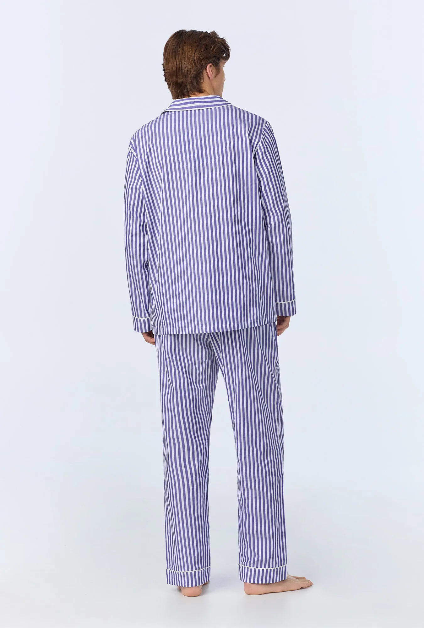 Navy 3D Stripe Men's Long Sleeve Notch Woven Cotton Sateen Long PJ Set sold by BedHead product image thumbnail 5
