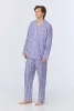 Navy 3D Stripe Men's Long Sleeve Notch Woven Cotton Sateen Long PJ Set sold by BedHead