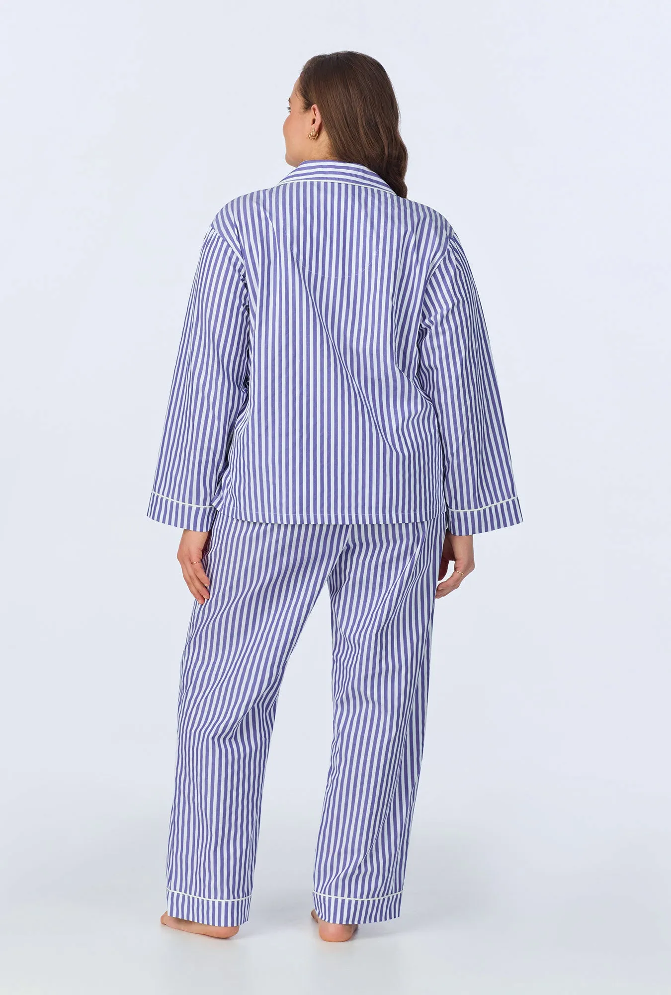 Navy 3D Stripe Long Sleeve Classic Woven Cotton Sateen Long PJ Set sold by BedHead product image thumbnail 5