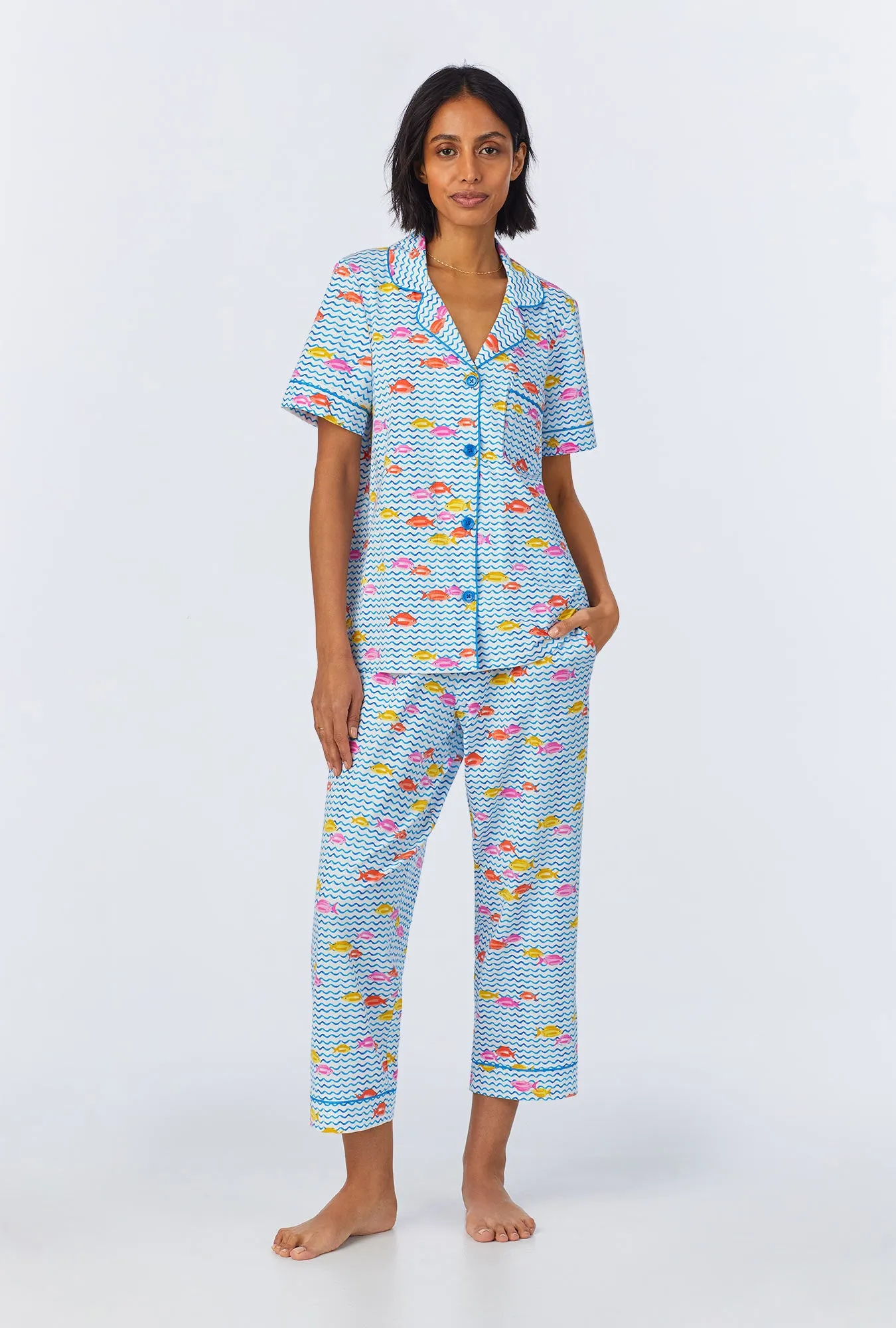 Marina Grande Short Sleeve Classic Stretch Jersey Cropped PJ Set sold by BedHead