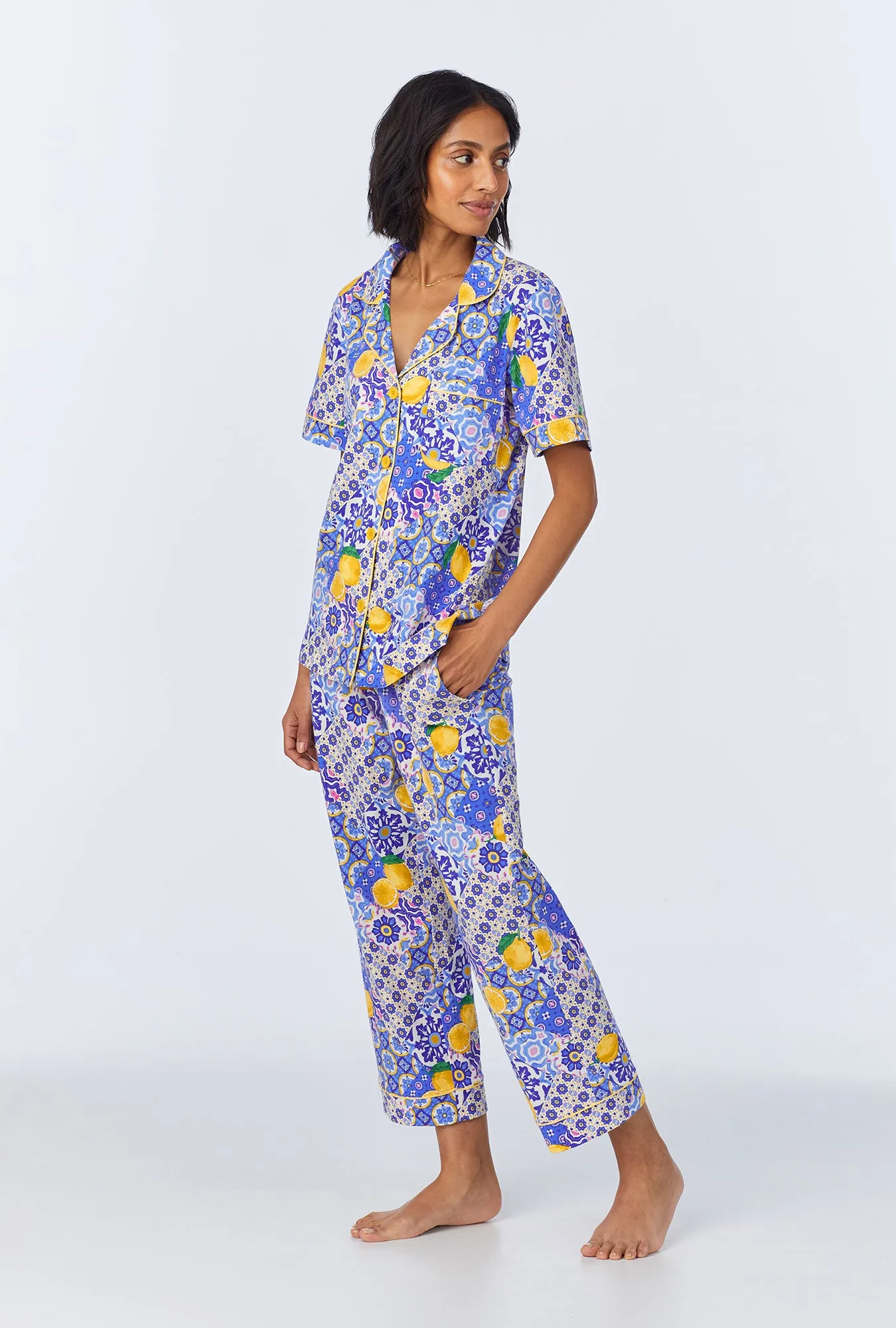 Majolica Short Sleeve Classic Stretch Jersey Cropped PJ Set sold by BedHead product image thumbnail 2