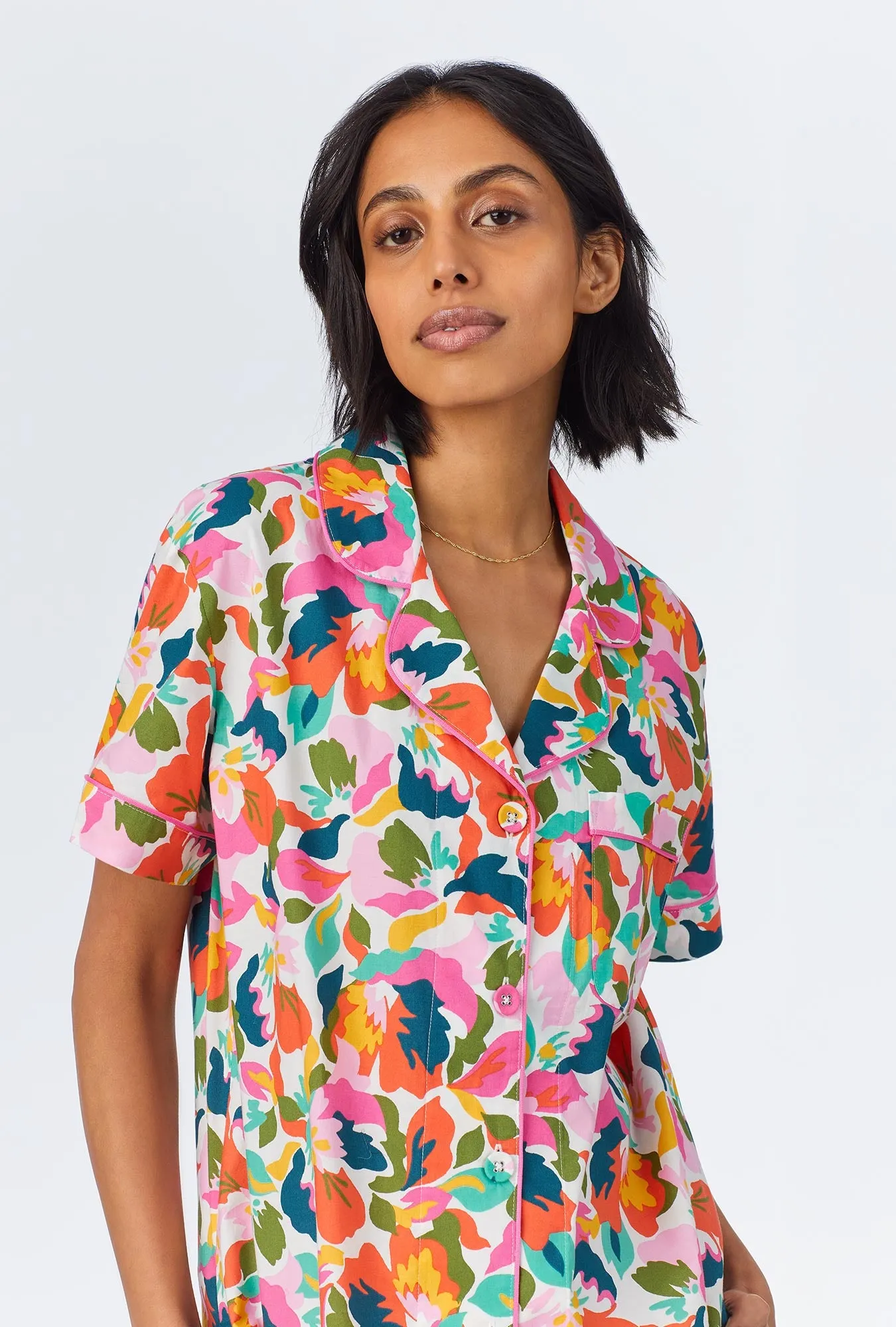 Lucia Short Sleeve Classic Woven Cotton Poplin Cropped PJ Set sold by BedHead product image thumbnail 4