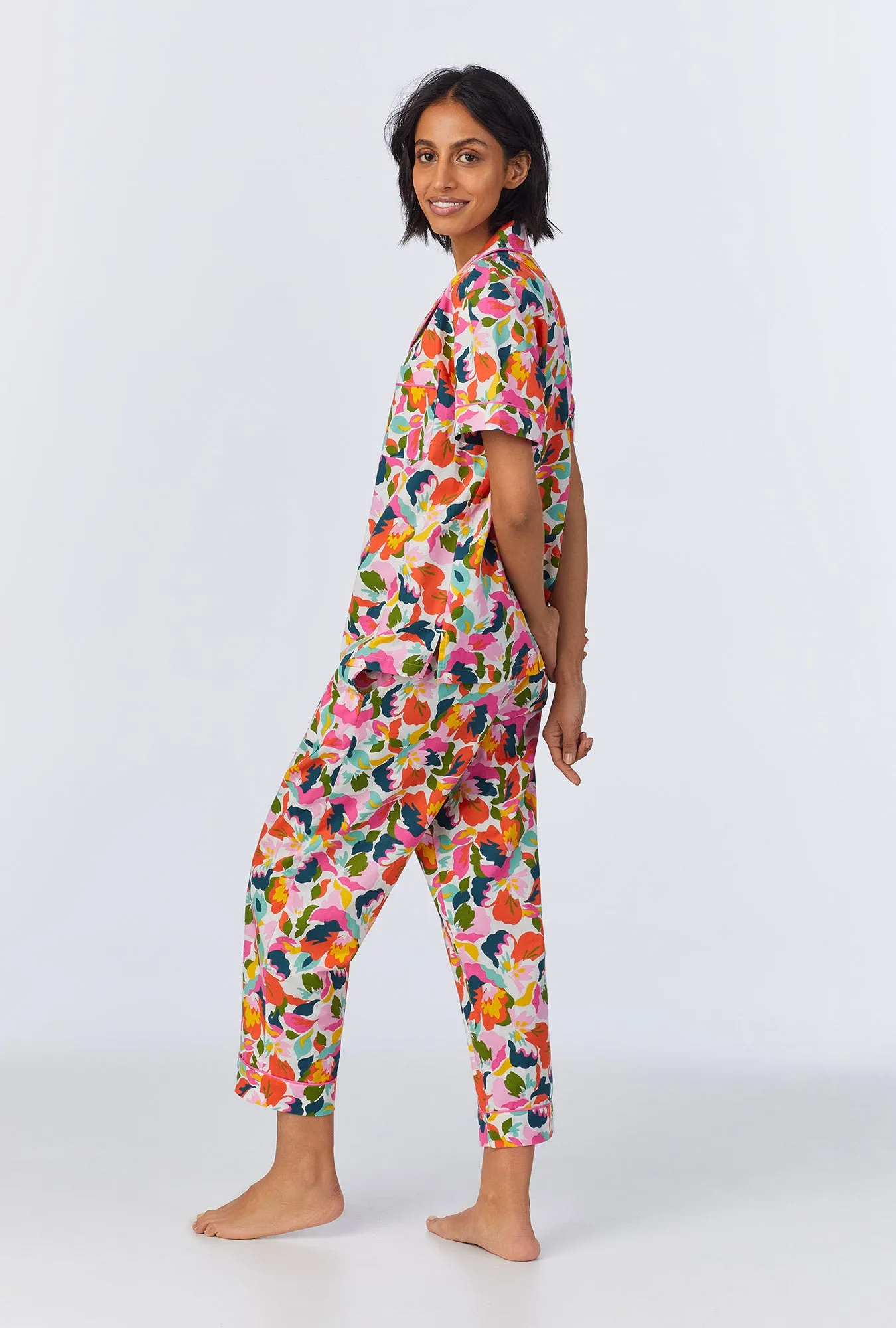 Lucia Short Sleeve Classic Woven Cotton Poplin Cropped PJ Set sold by BedHead product image thumbnail 3