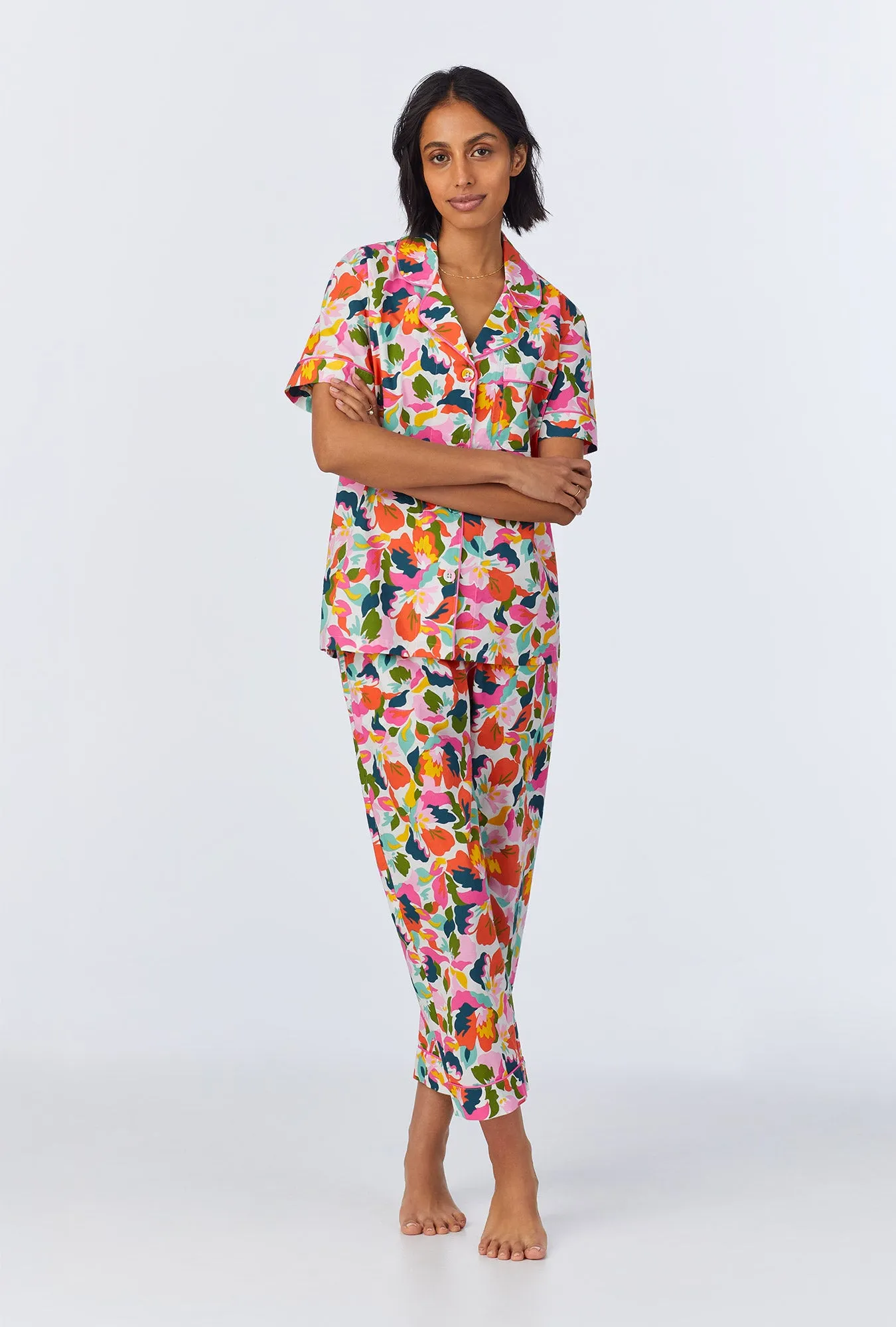 Lucia Short Sleeve Classic Woven Cotton Poplin Cropped PJ Set sold by BedHead