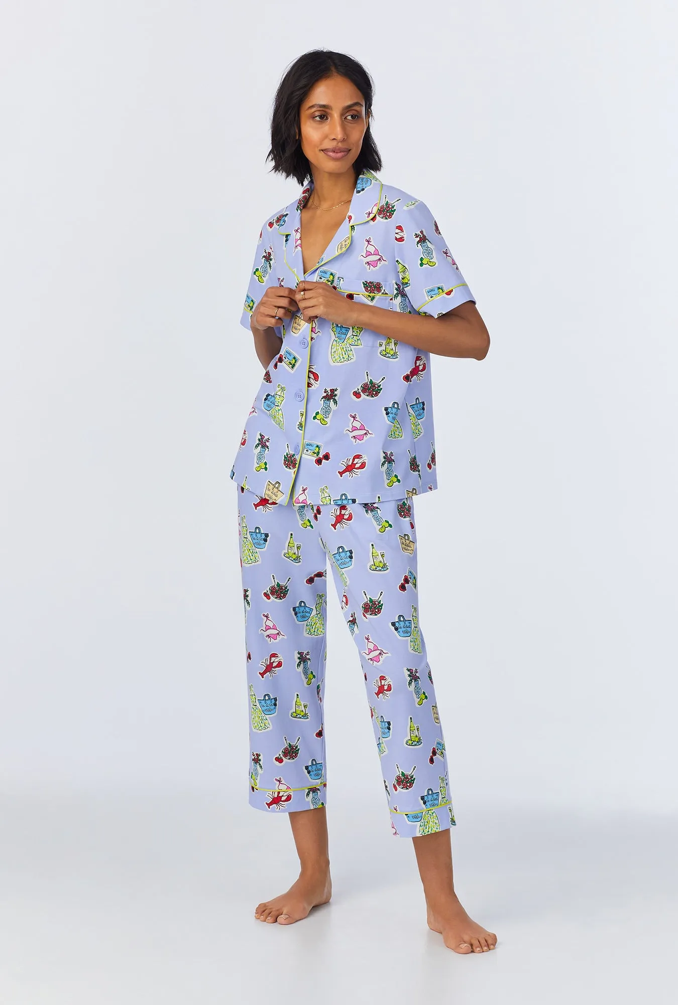 Island Life Short Sleeve Classic Stretch Jersey Cropped PJ Set sold by BedHead