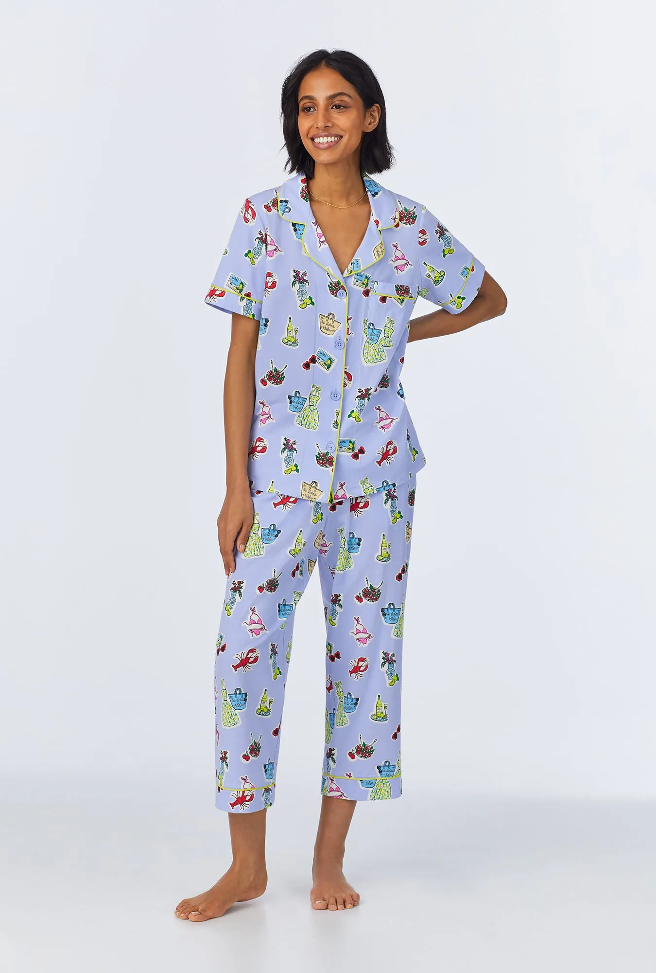 Island Life Short Sleeve Classic Stretch Jersey Cropped PJ Set sold by BedHead product image thumbnail 2