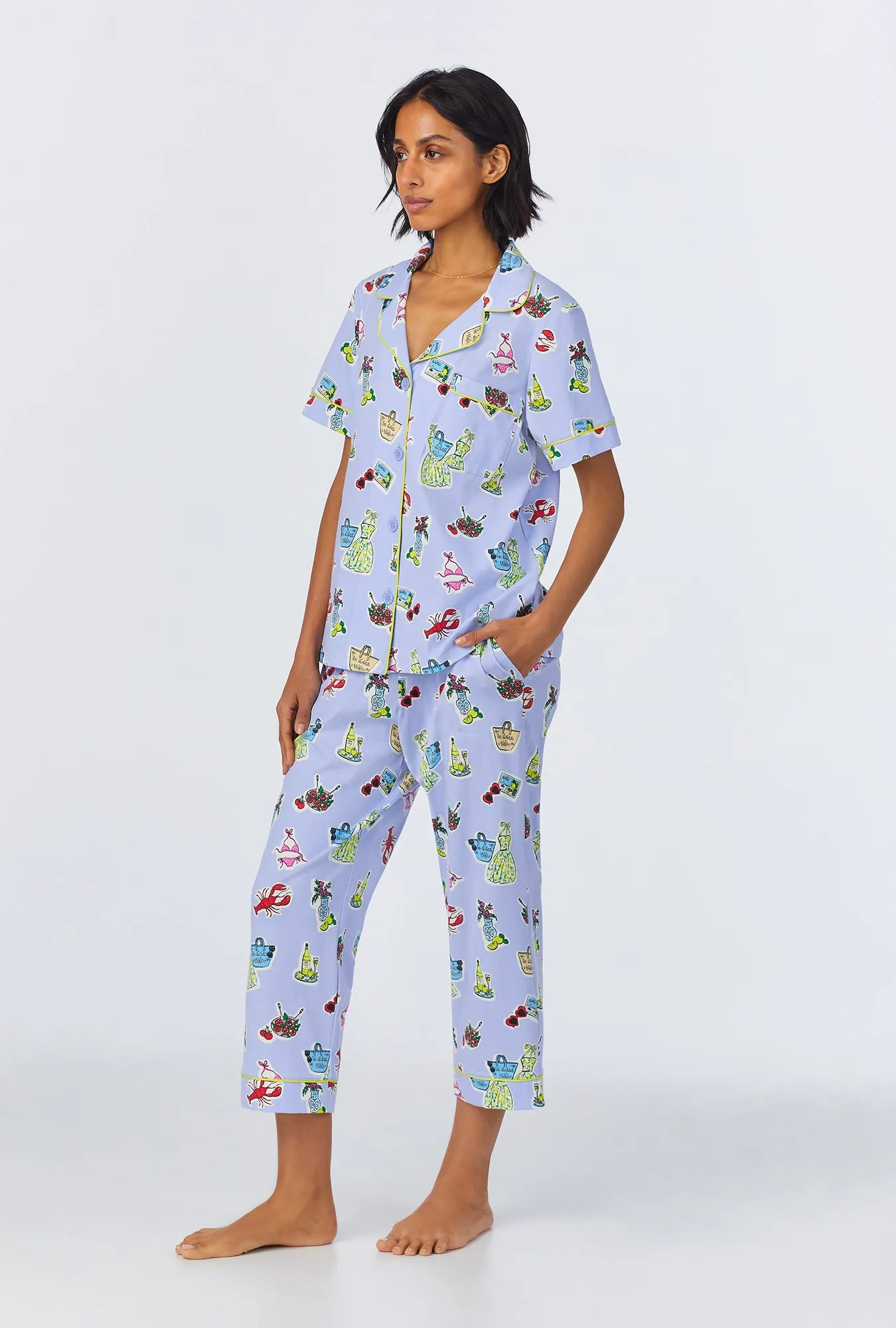 Island Life Short Sleeve Classic Stretch Jersey Cropped PJ Set sold by BedHead product image thumbnail 3
