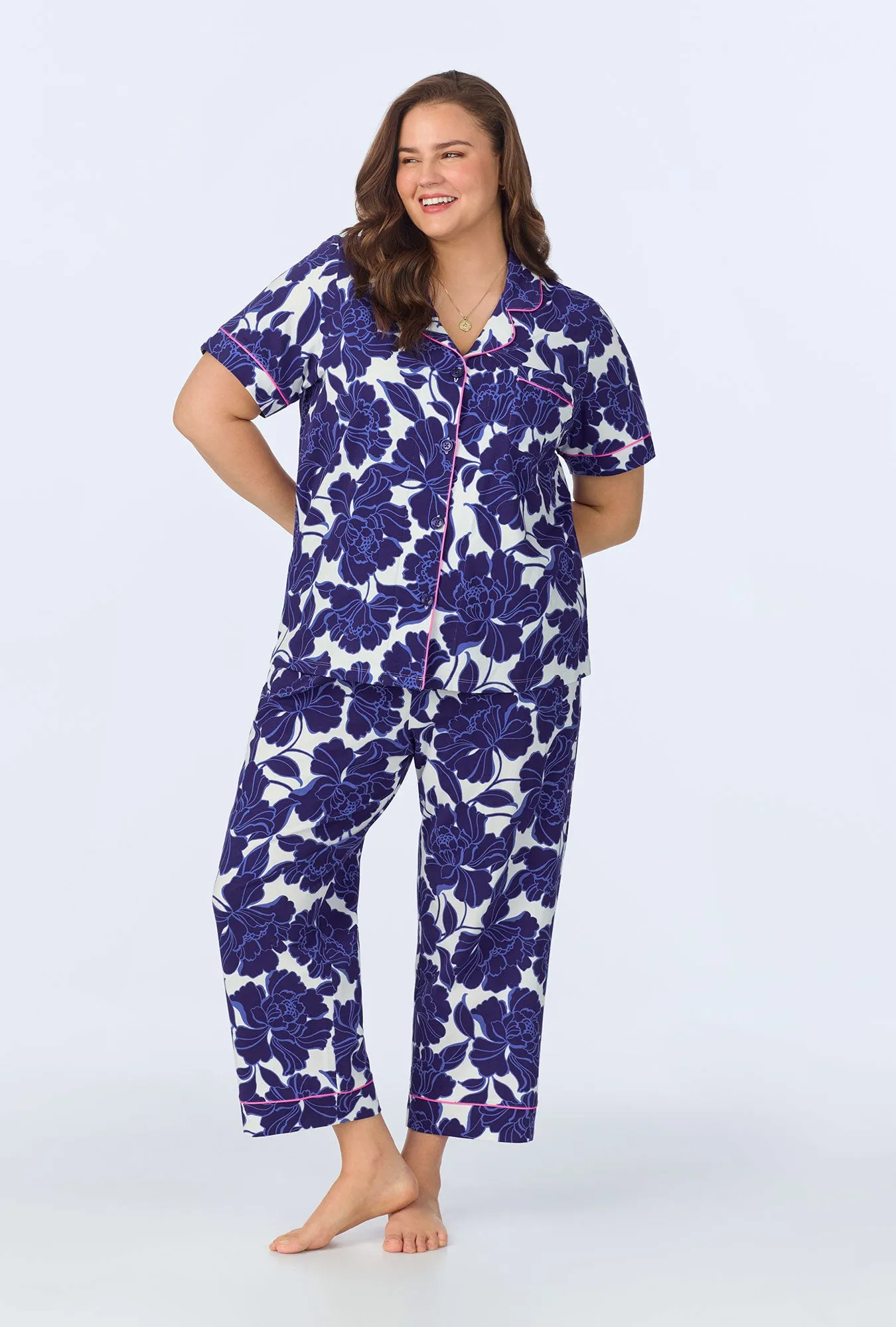 Isabella Flora Short Sleeve Classic Stretch Jersey Cropped PJ Set sold by BedHead product image thumbnail 5