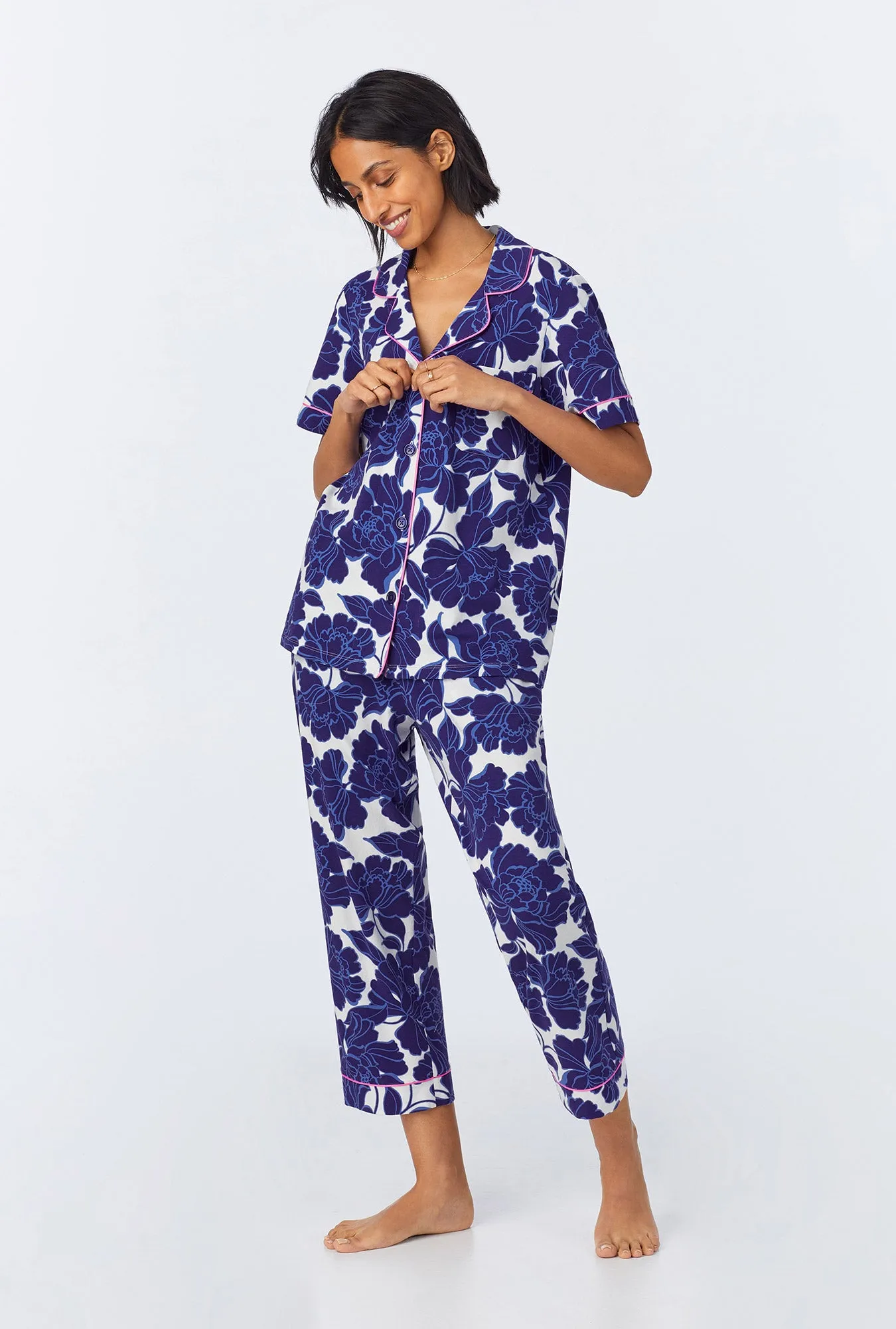 Isabella Flora Short Sleeve Classic Stretch Jersey Cropped PJ Set sold by BedHead product image thumbnail 2