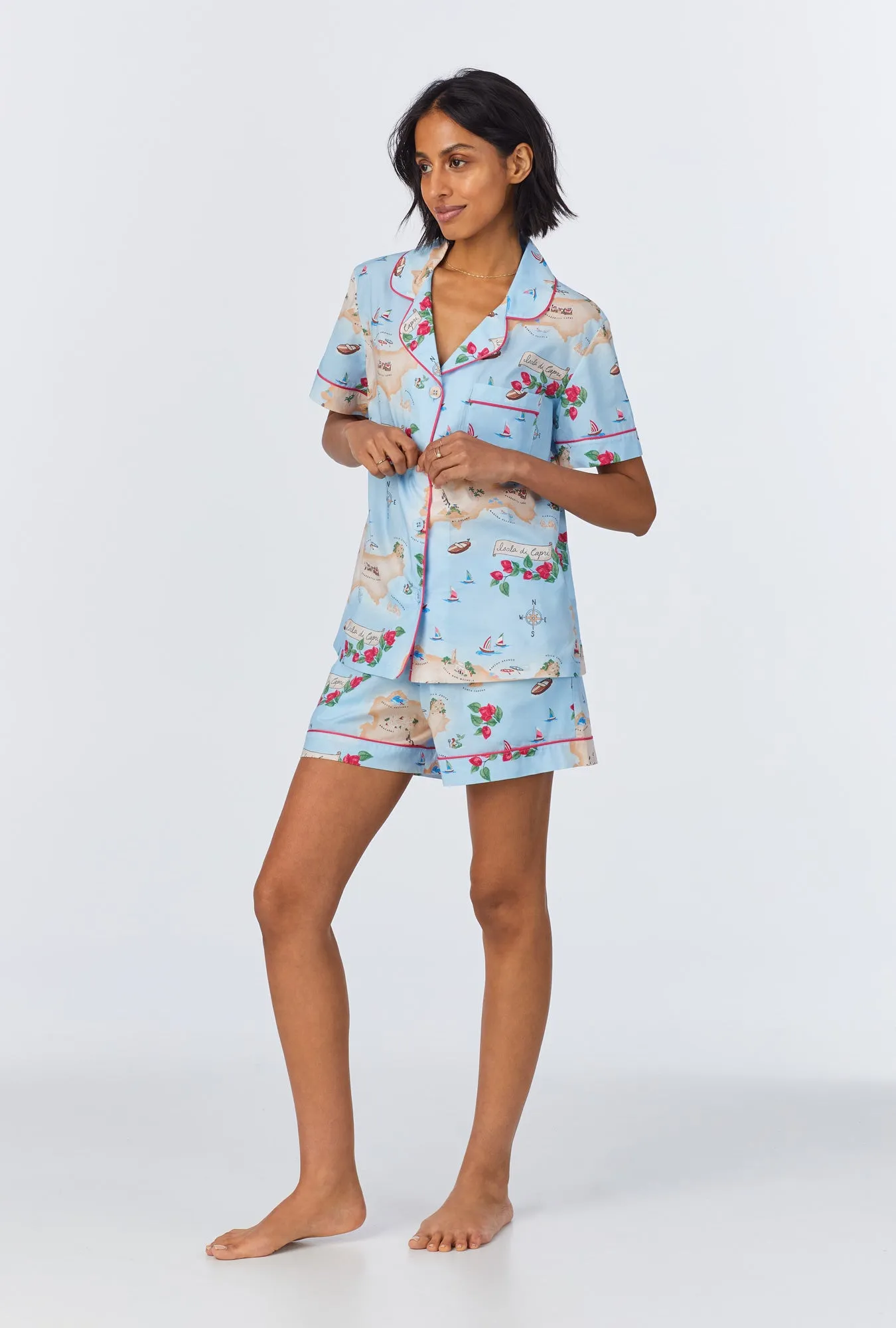 Ciao Capri Short Sleeve Classic Woven Cotton Poplin Shorty PJ Set sold by BedHead product image thumbnail 2