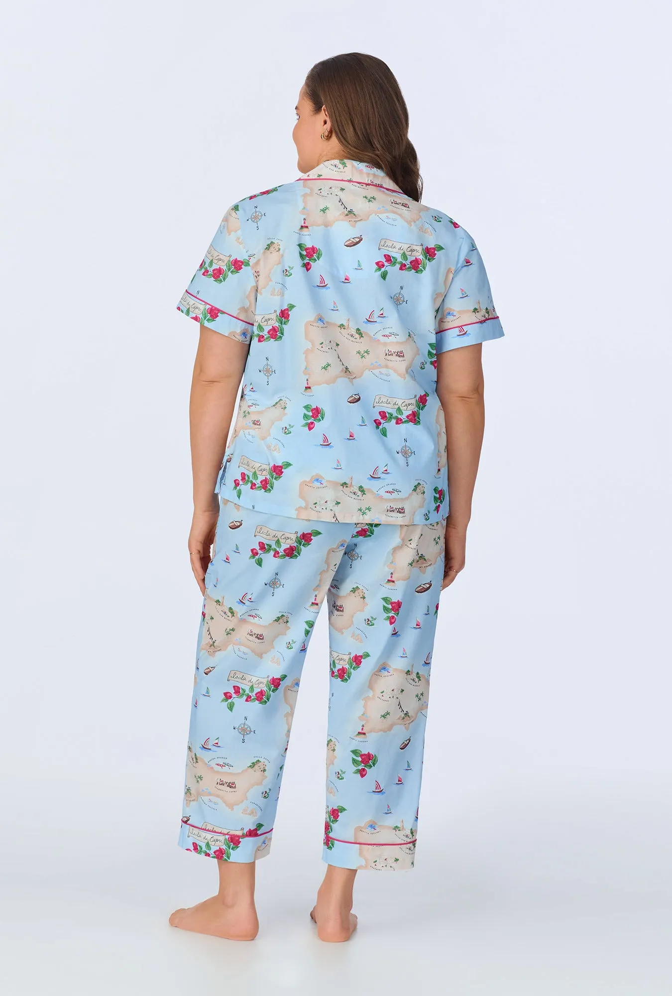 Ciao Capri Short Sleeve Classic Woven Cotton Poplin Cropped PJ Set sold by BedHead product image thumbnail 5