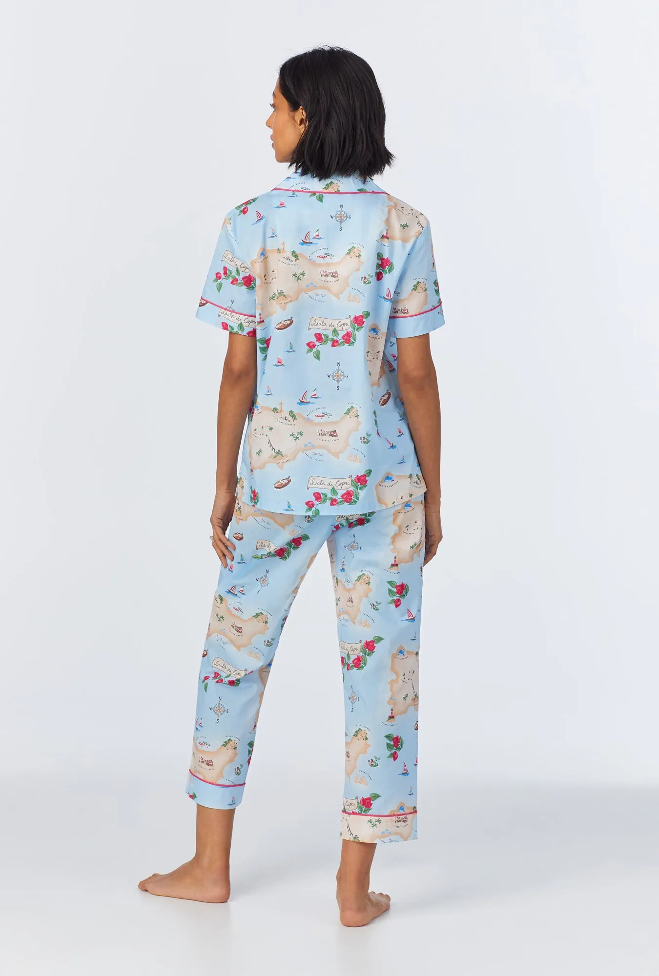 Ciao Capri Short Sleeve Classic Woven Cotton Poplin Cropped PJ Set sold by BedHead product image thumbnail 3