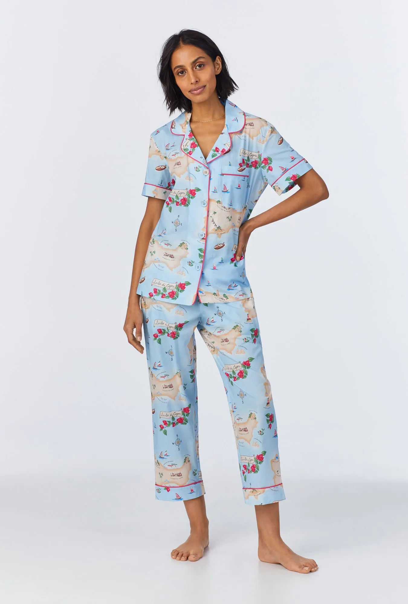 Ciao Capri Short Sleeve Classic Woven Cotton Poplin Cropped PJ Set sold by BedHead product image thumbnail 2