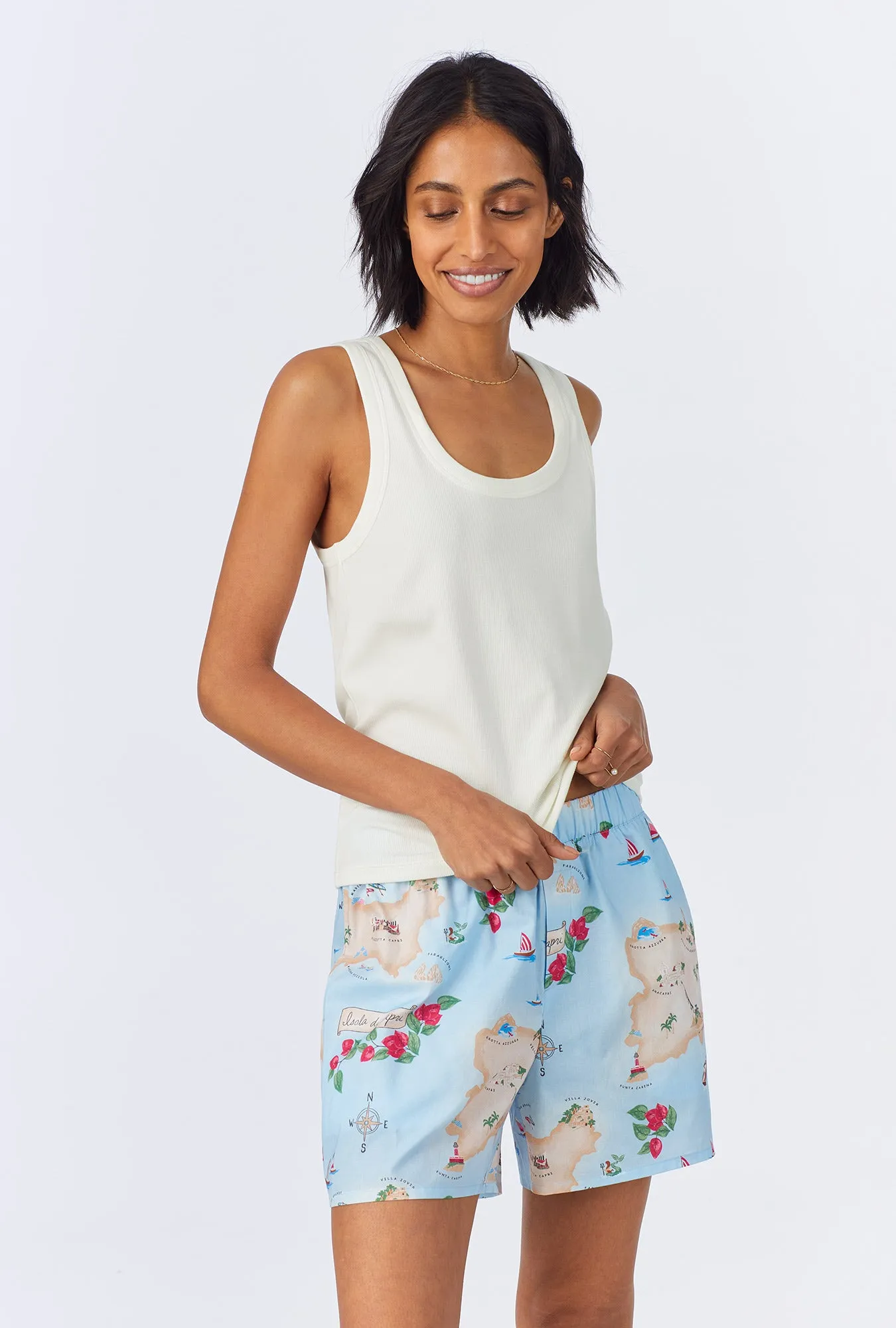 Ciao Capri Knit Tank Woven Cotton Poplin Boxer PJ Set sold by BedHead