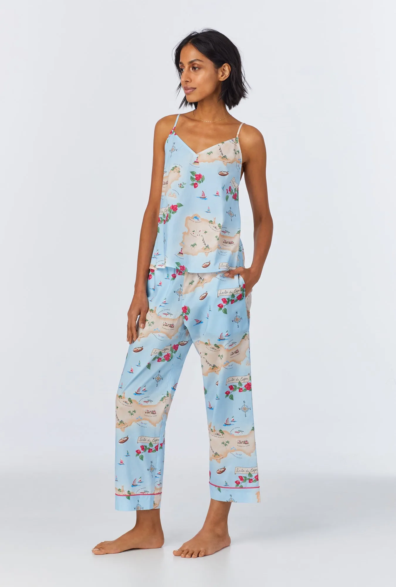 Ciao Capri Cami Woven Cotton Poplin Cropped PJ Set sold by BedHead product image thumbnail 2