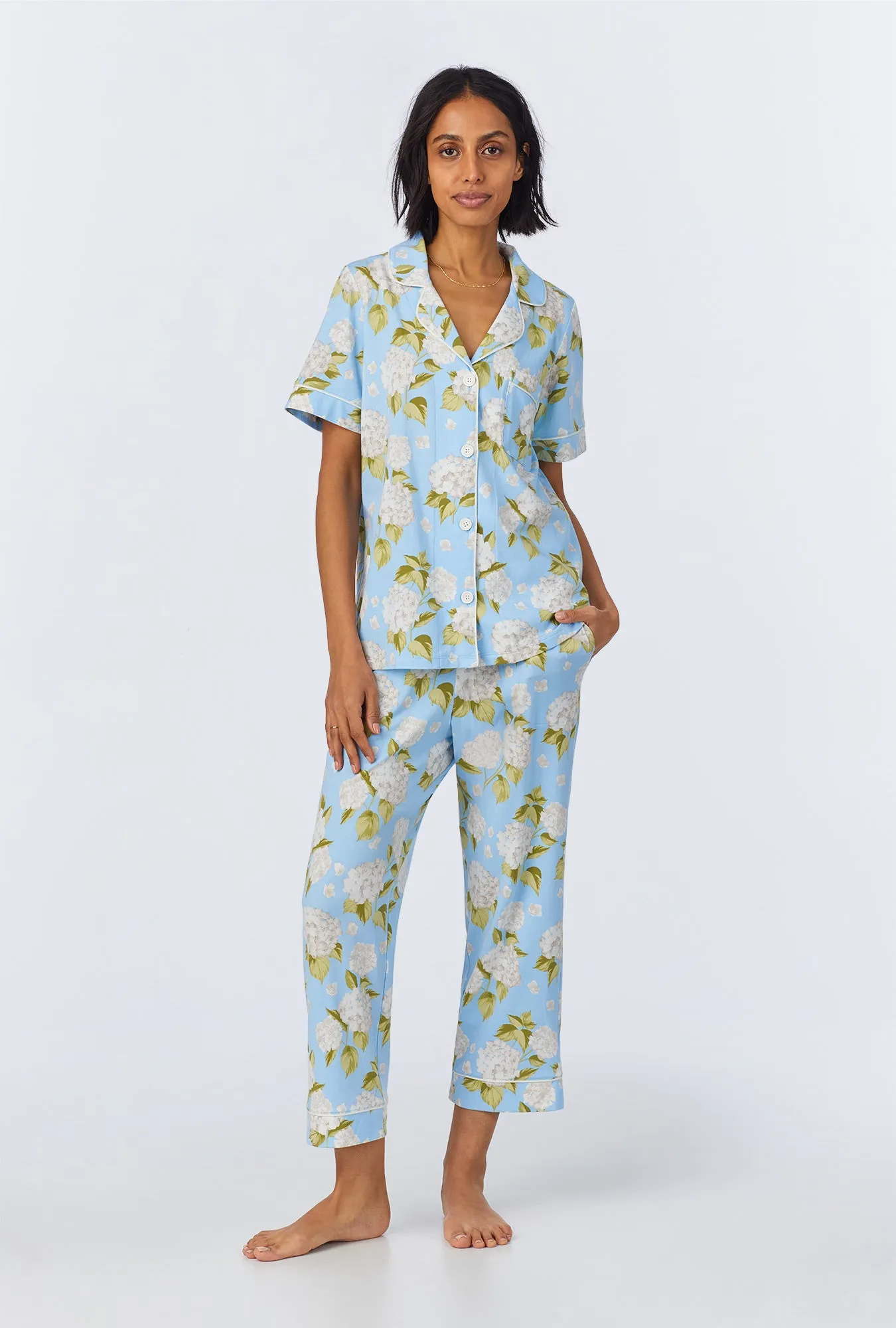 Blue Blossom Bliss Short Sleeve Classic Stretch Jersey Cropped PJ Set sold by BedHead