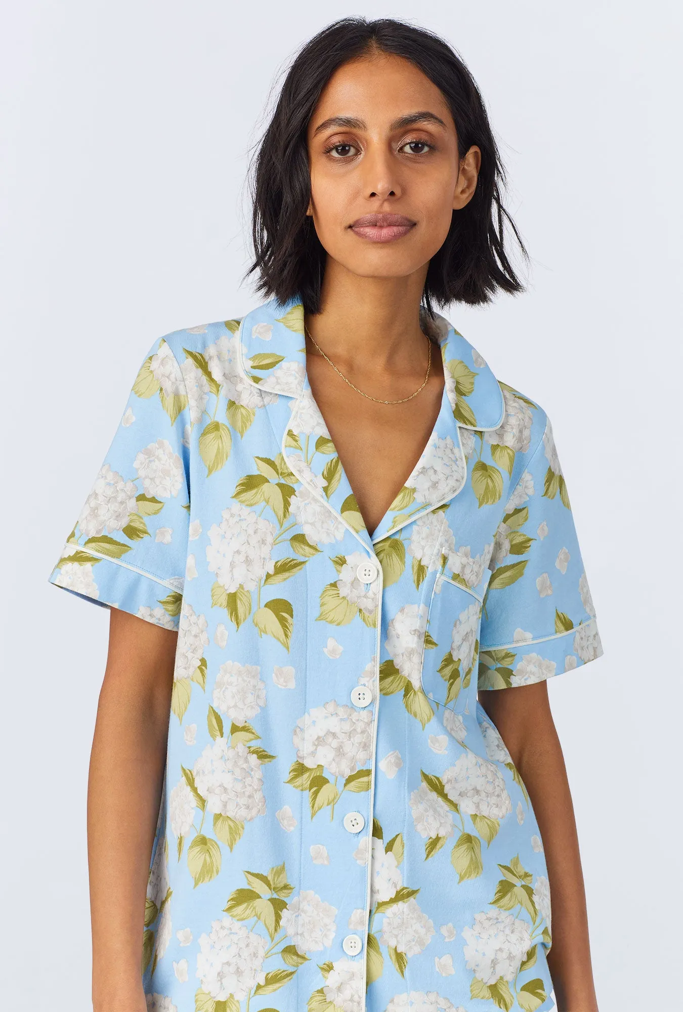 Blue Blossom Bliss Short Sleeve Classic Stretch Jersey Cropped PJ Set sold by BedHead product image thumbnail 4