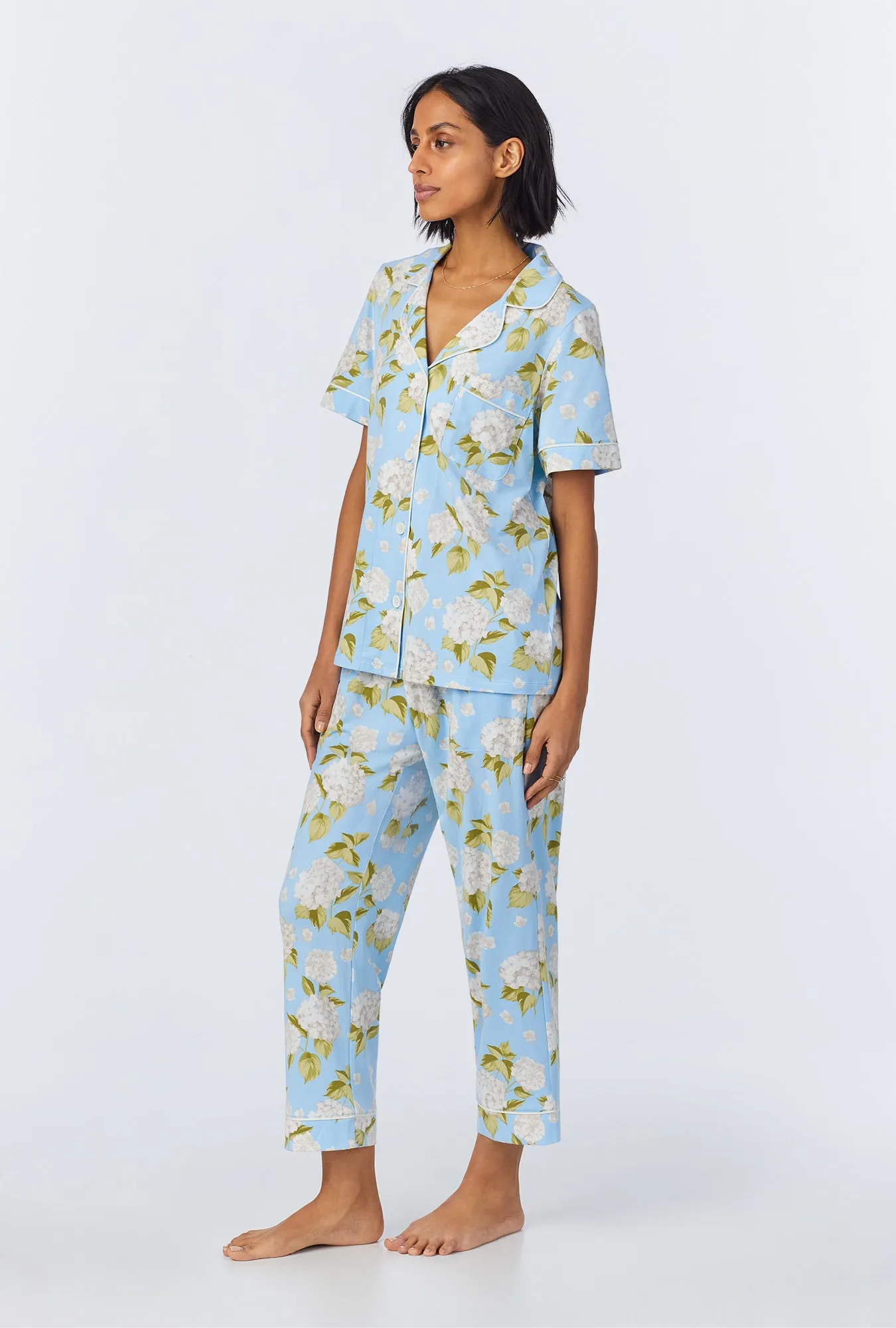 Blue Blossom Bliss Short Sleeve Classic Stretch Jersey Cropped PJ Set sold by BedHead product image thumbnail 2