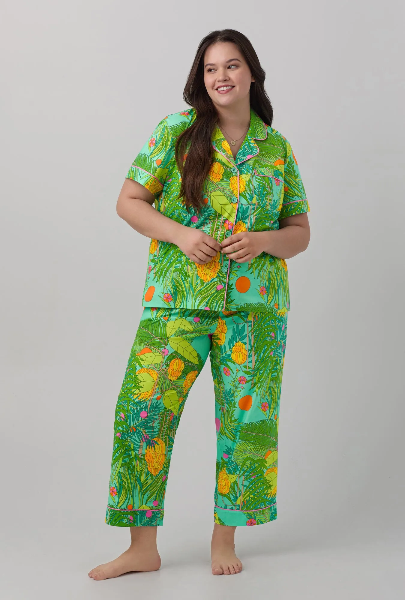 BedHead x Trina Turk Going Bananas Short Sleeve Classic Woven Cotton Poplin Cropped PJ Set sold by BedHead product image thumbnail 4