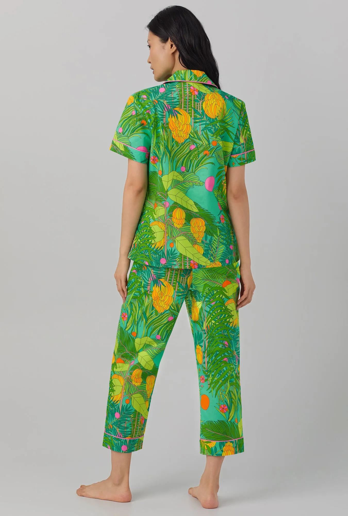 BedHead x Trina Turk Going Bananas Short Sleeve Classic Woven Cotton Poplin Cropped PJ Set sold by BedHead product image thumbnail 3
