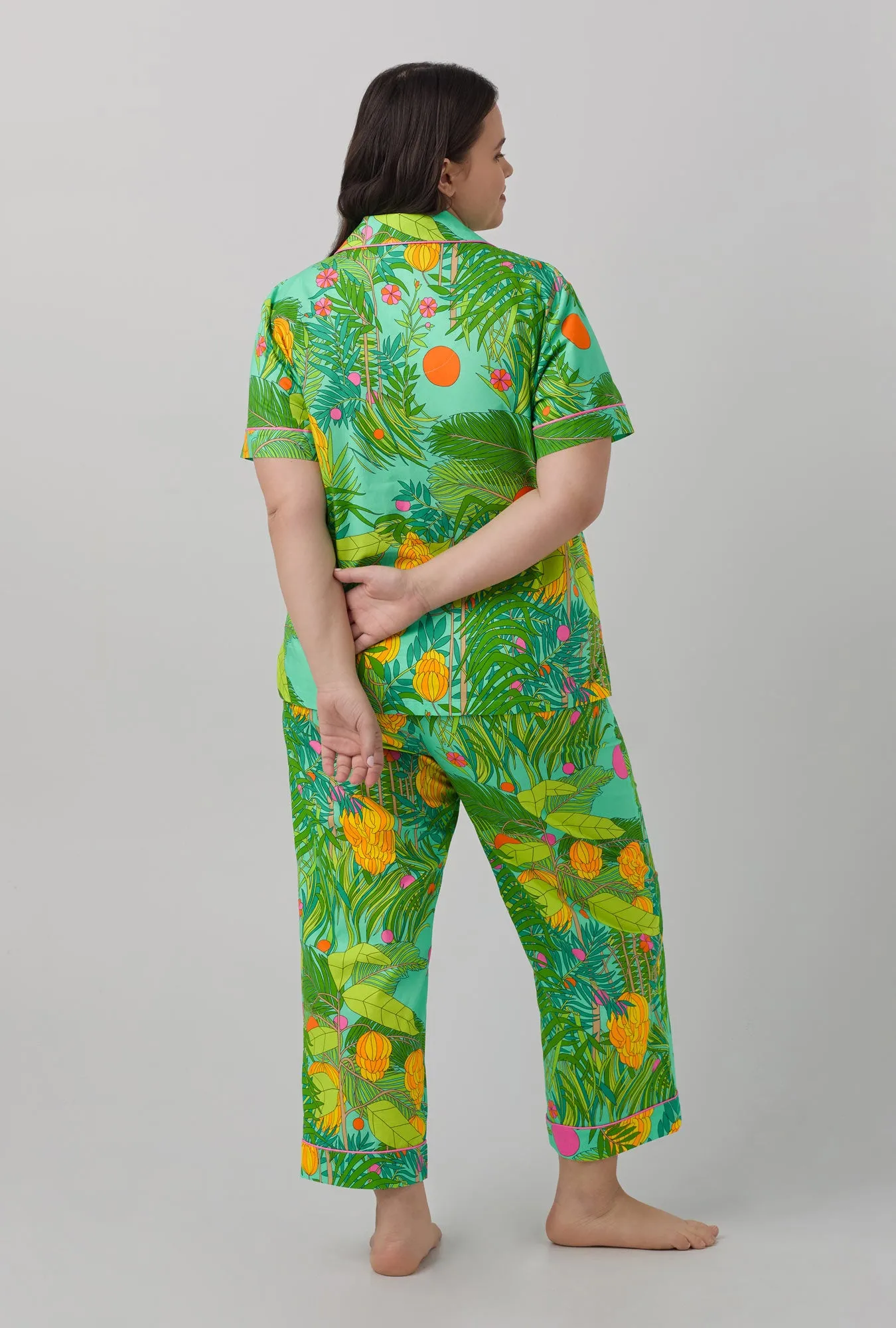 BedHead x Trina Turk Going Bananas Short Sleeve Classic Woven Cotton Poplin Cropped PJ Set sold by BedHead product image thumbnail 5