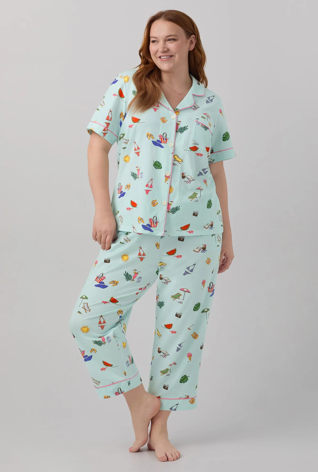 Beach Day Short Sleeve Classic Stretch Jersey Cropped PJ Set sold by BedHead product image thumbnail 4