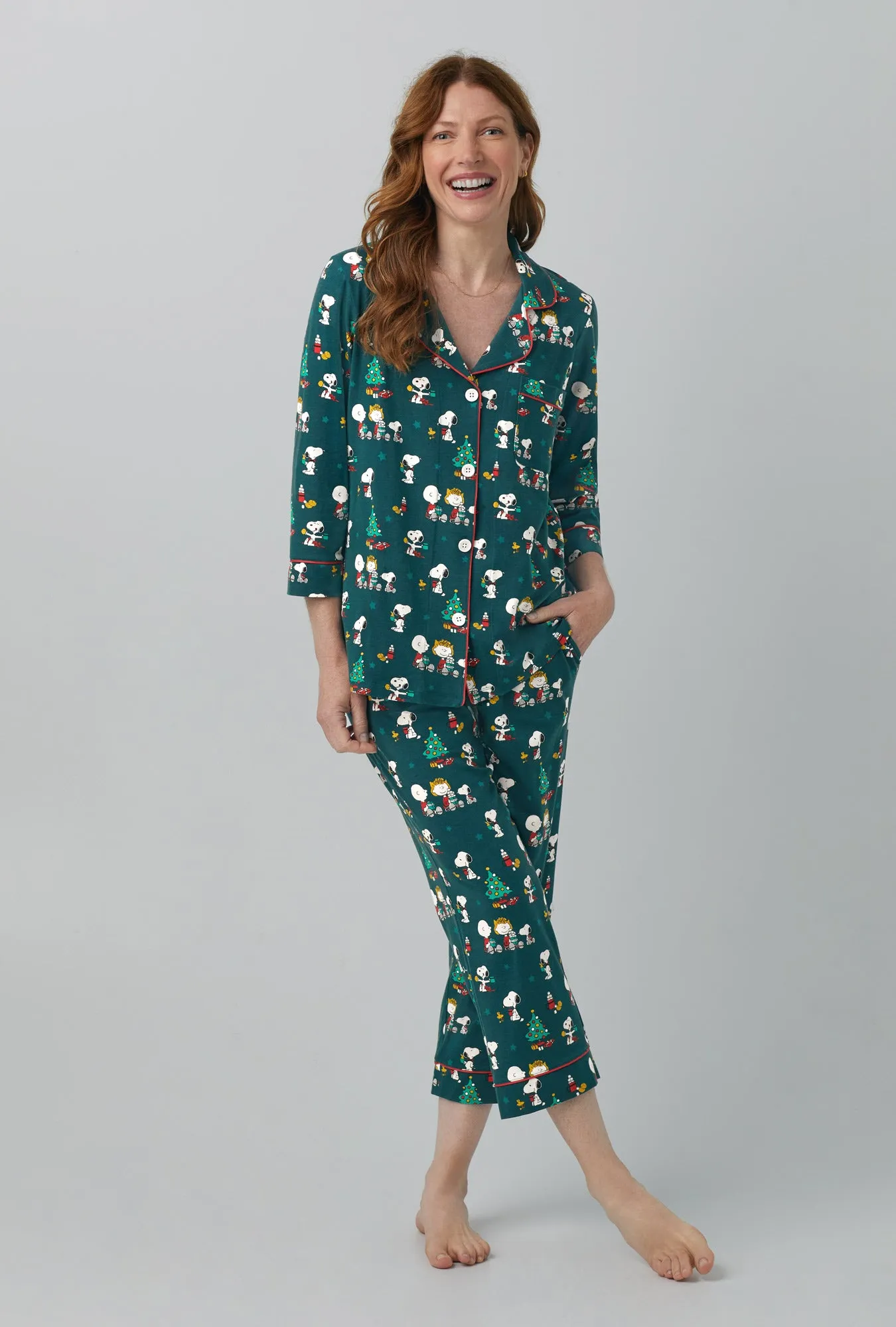 Snoopy's Cocoa And Cookies 3/4 Sleeve Classic Stretch Jersey Cropped PJ Set sold by BedHead product image thumbnail 2