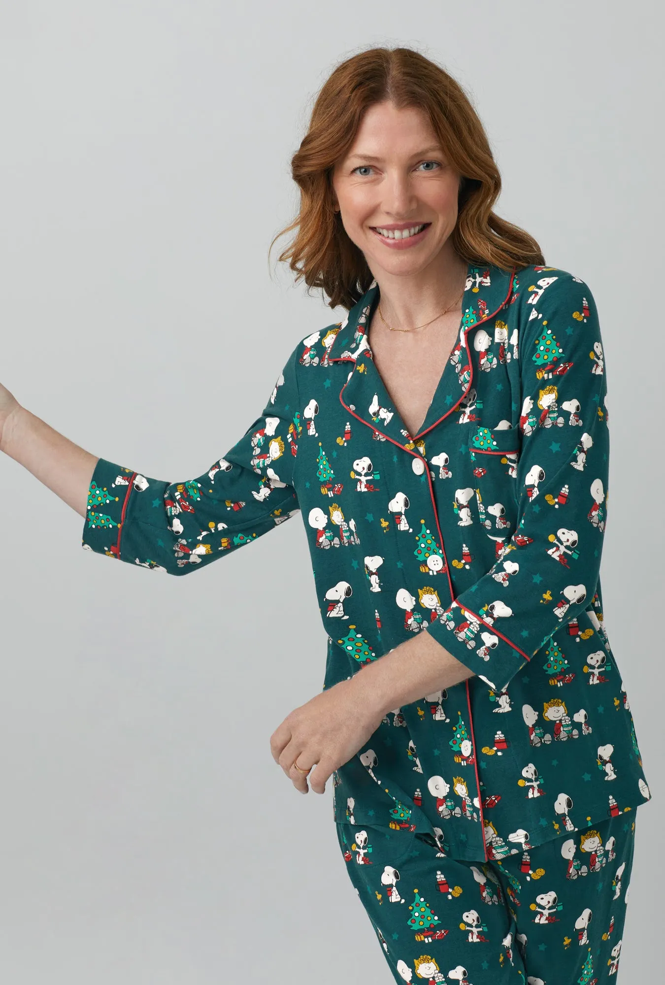 Snoopy's Cocoa And Cookies 3/4 Sleeve Classic Stretch Jersey Cropped PJ Set sold by BedHead product image thumbnail 4