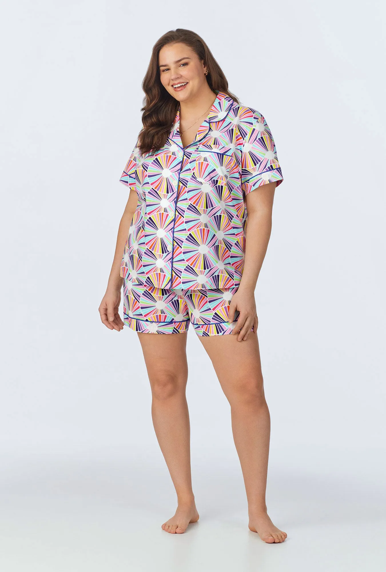 BedHead x Trina Turk Fanfare Short Sleeve Classic Woven Cotton Poplin Shorty PJ Set sold by BedHead product image thumbnail 5