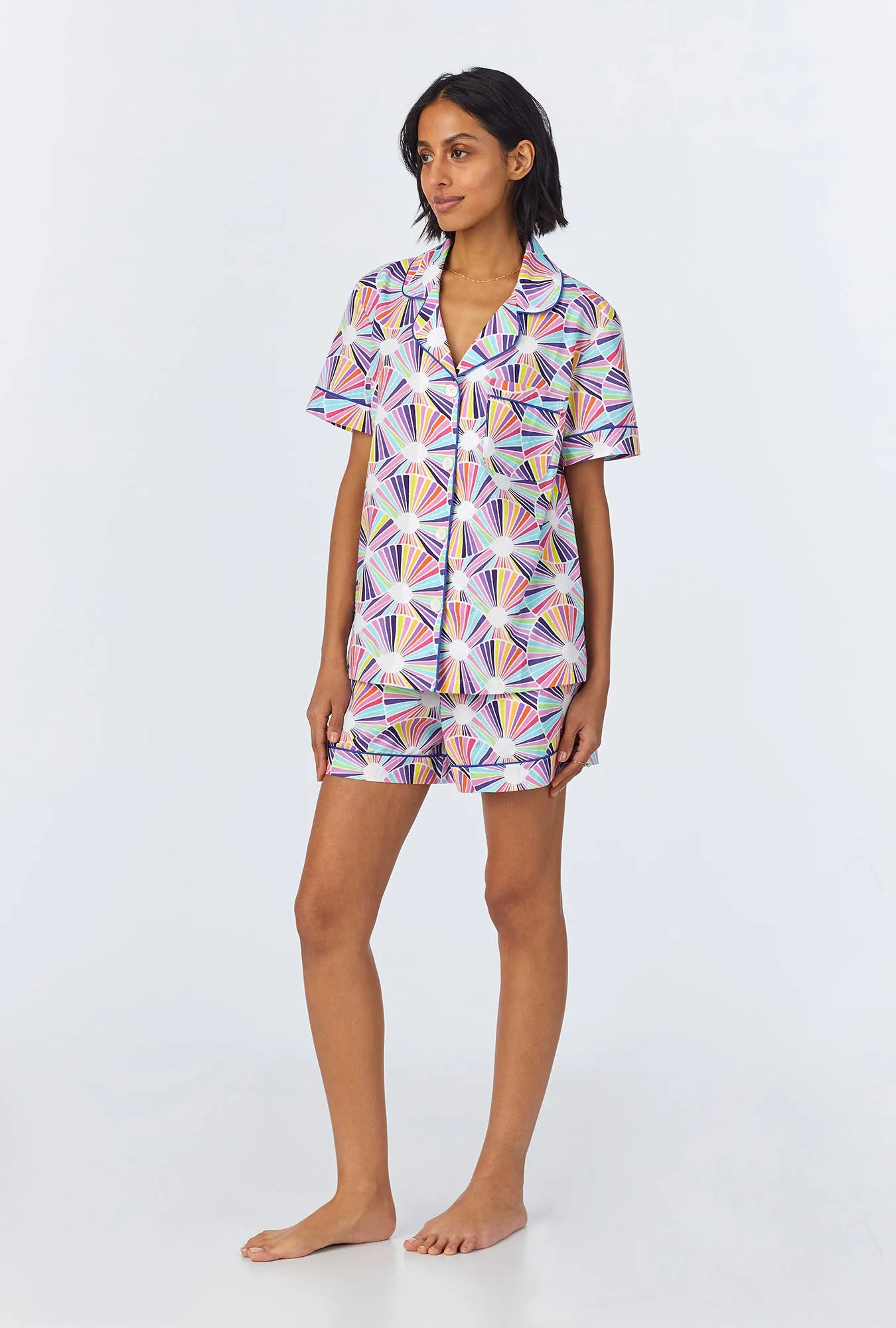 BedHead x Trina Turk Fanfare Short Sleeve Classic Woven Cotton Poplin Shorty PJ Set sold by BedHead product image thumbnail 2