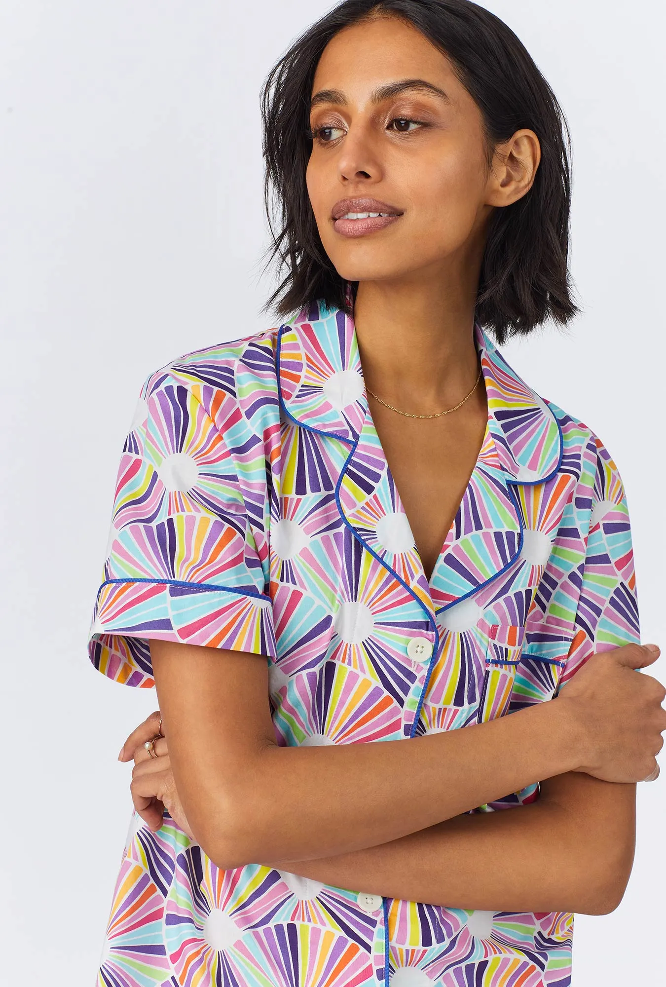 BedHead x Trina Turk Fanfare Short Sleeve Classic Woven Cotton Poplin Shorty PJ Set sold by BedHead product image thumbnail 4