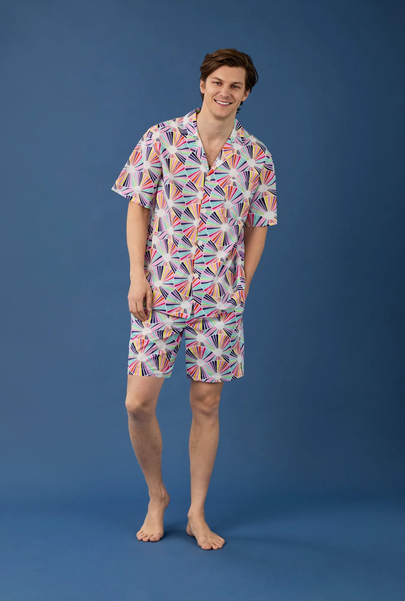 BedHead x Mr. Turk Fanfare Men's Short Sleeve Notch Woven Cotton Poplin Boxer PJ Set sold by BedHead