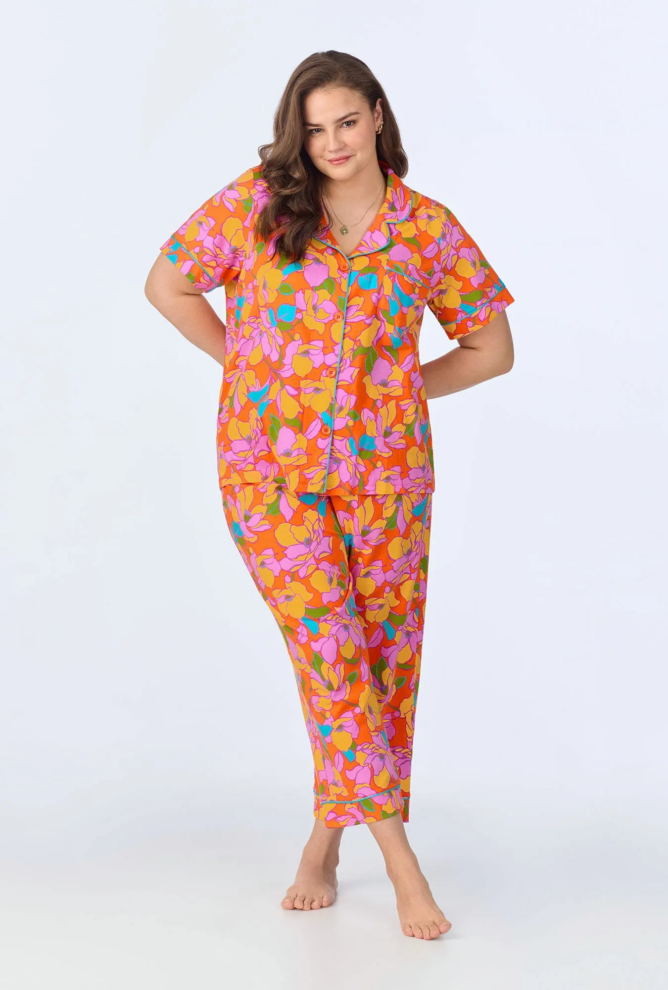 BedHead x Trina Turk Floral Short Sleeve Classic Cropped Stretch Jersey PJ Set sold by BedHead product image thumbnail 4