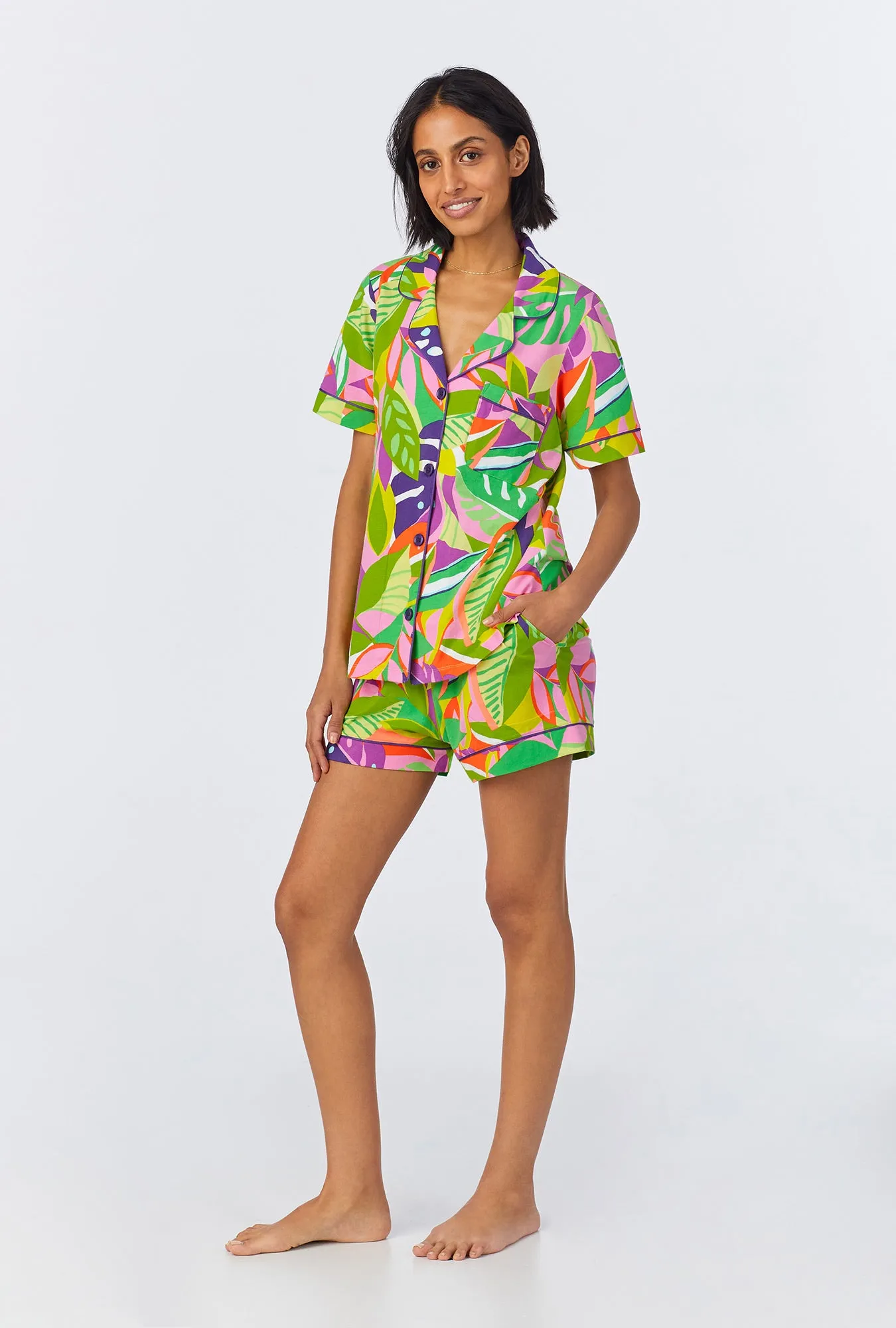 BedHead x Trina Turk Jungle Leaves Short Sleeve Classic Shorty Stretch Jersey PJ Set sold by BedHead product image thumbnail 2