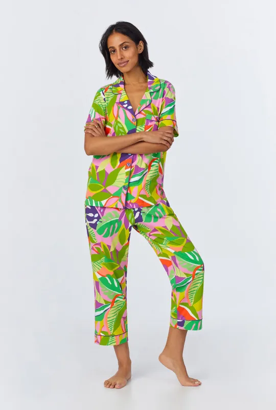 BedHead x Trina Turk Jungle Leaves Short Sleeve Classic Cropped Stretch Jersey PJ Set sold by BedHead
