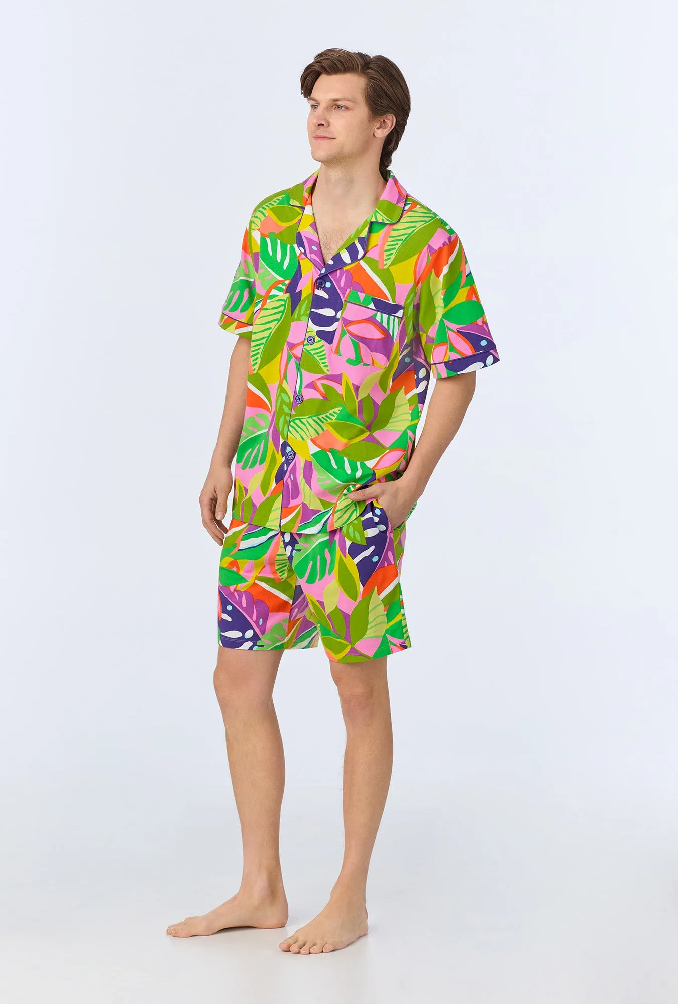 BedHead x Mr. Turk Jungle Leaves Men's Short Sleeve Notch Stretch Jersey Boxer PJ Set sold by BedHead product image thumbnail 4