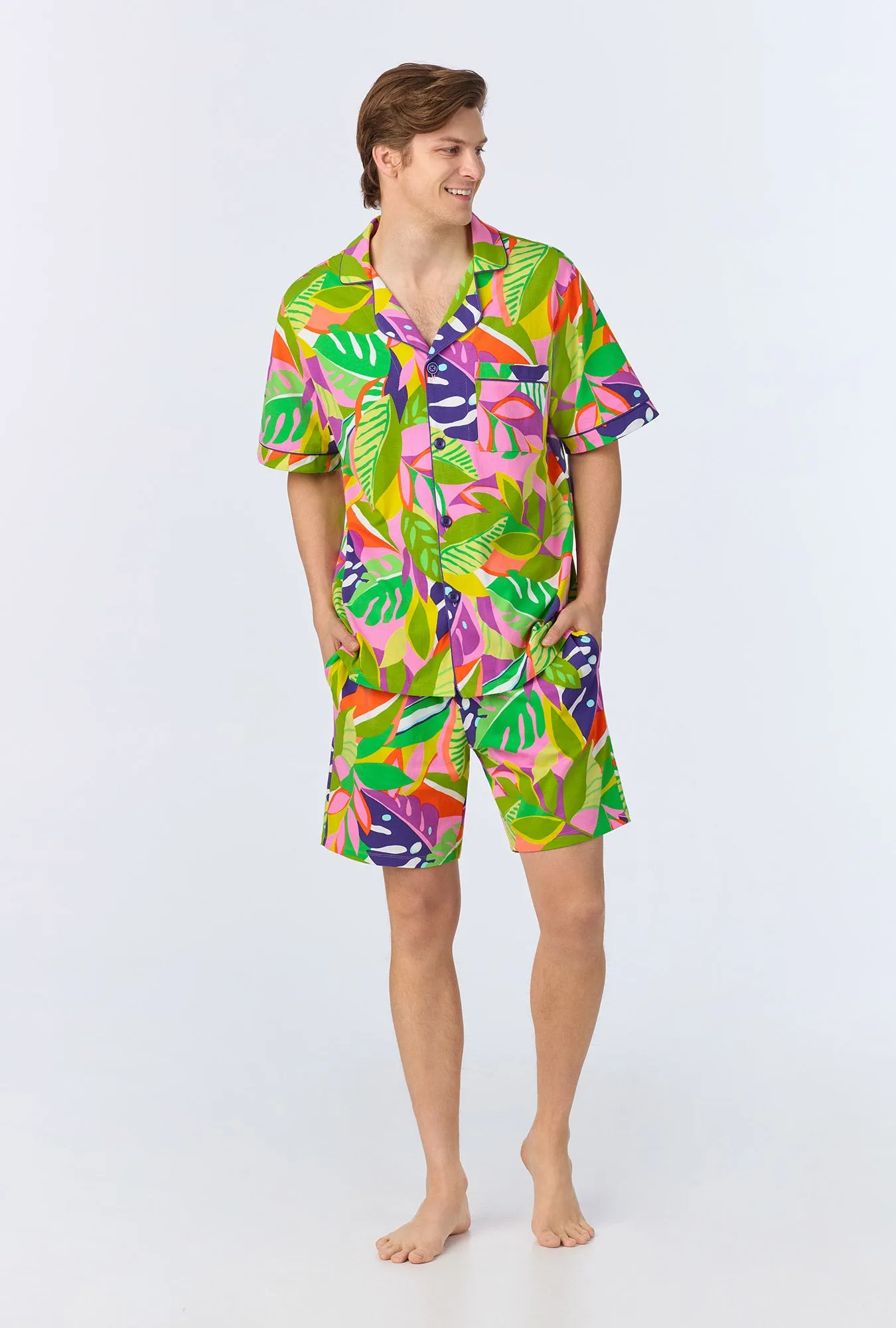 BedHead x Mr. Turk Jungle Leaves Men's Short Sleeve Notch Stretch Jersey Boxer PJ Set sold by BedHead product image thumbnail 3