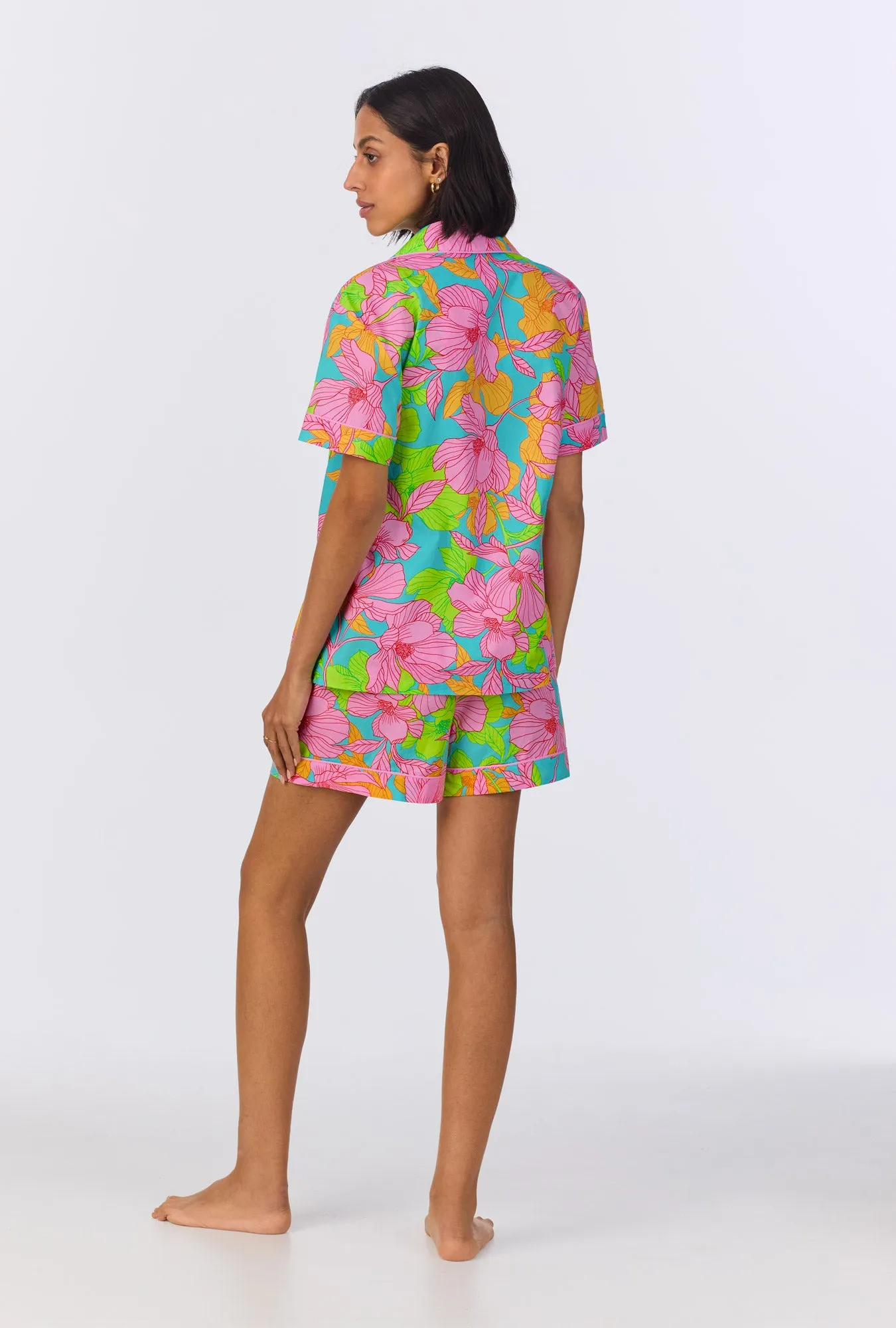 BedHead x Trina Turk Linear Floral Short Sleeve Classic Woven Cotton Poplin Shorty PJ Set sold by BedHead product image thumbnail 4