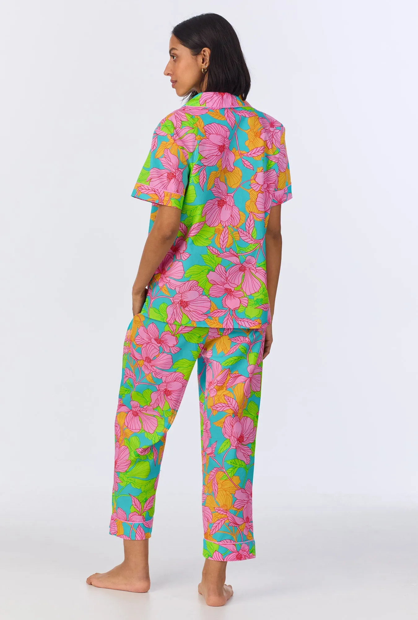 BedHead x Trina Turk Linear Floral Short Sleeve Classic Cropped Woven Cotton Poplin PJ Set sold by BedHead product image thumbnail 3