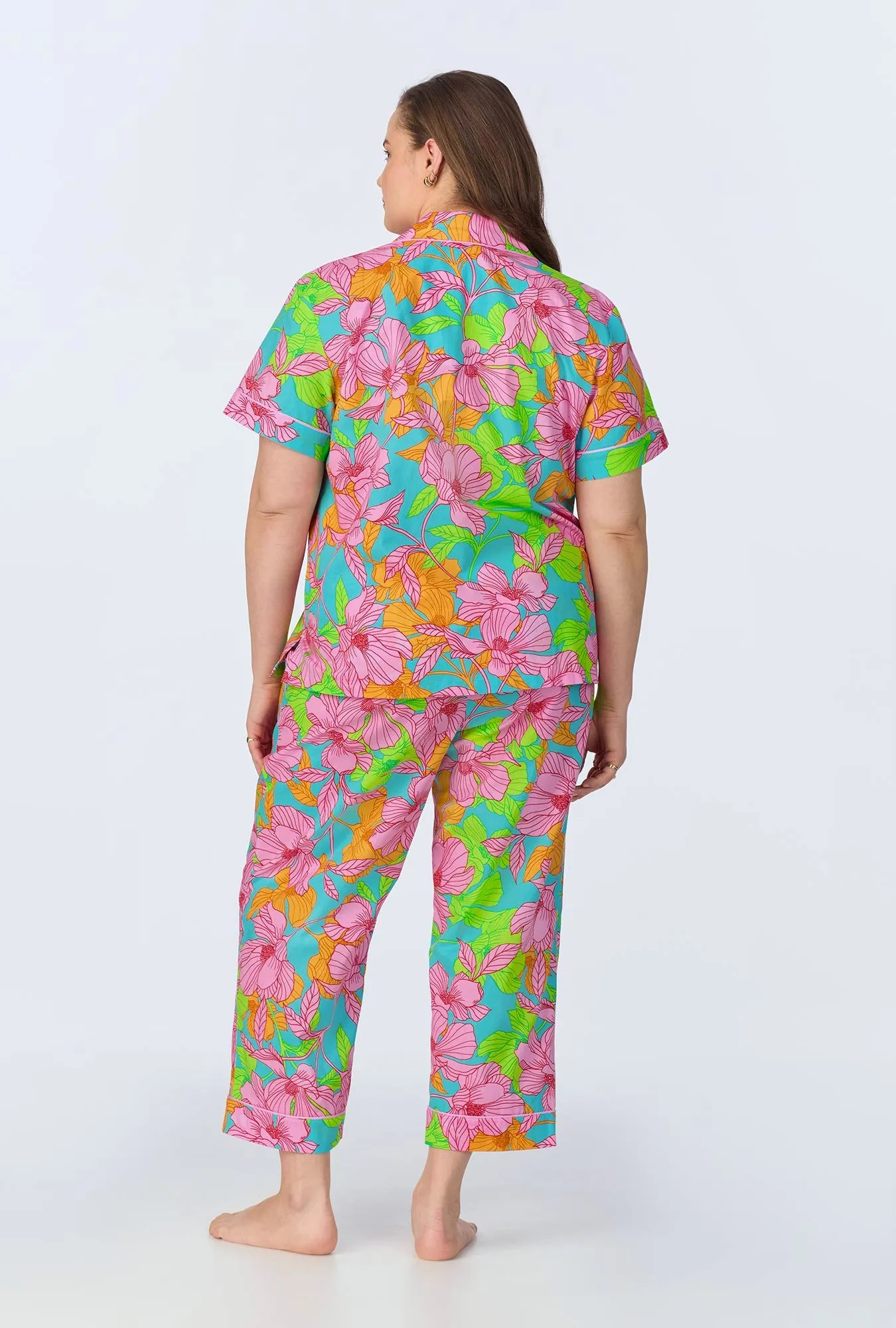 BedHead x Trina Turk Linear Floral Short Sleeve Classic Cropped Woven Cotton Poplin PJ Set sold by BedHead product image thumbnail 5