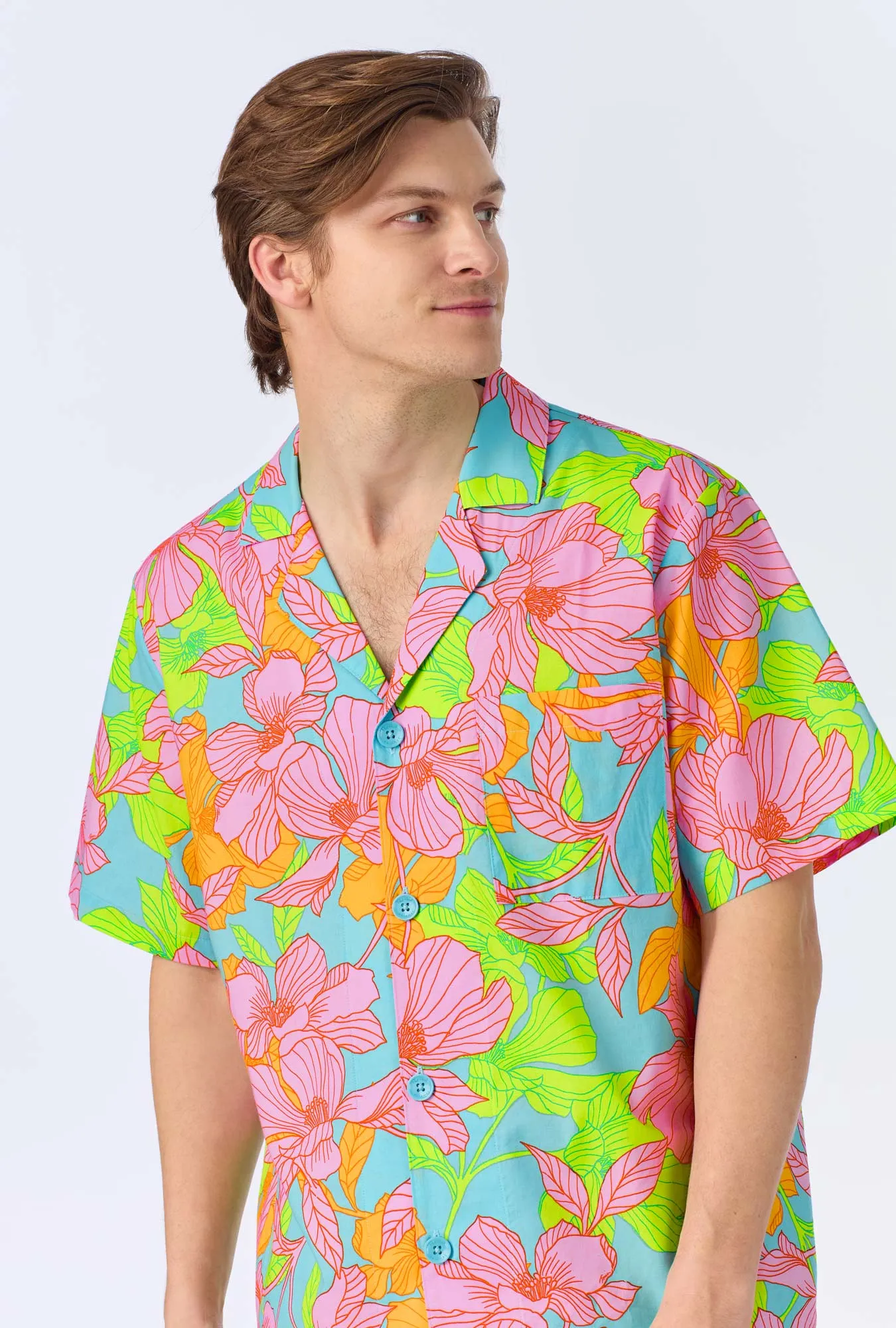 BedHead x Mr. Turk Linear Floral Men's Short Sleeve Notch Woven Cotton Poplin Boxer PJ Set sold by BedHead product image thumbnail 4