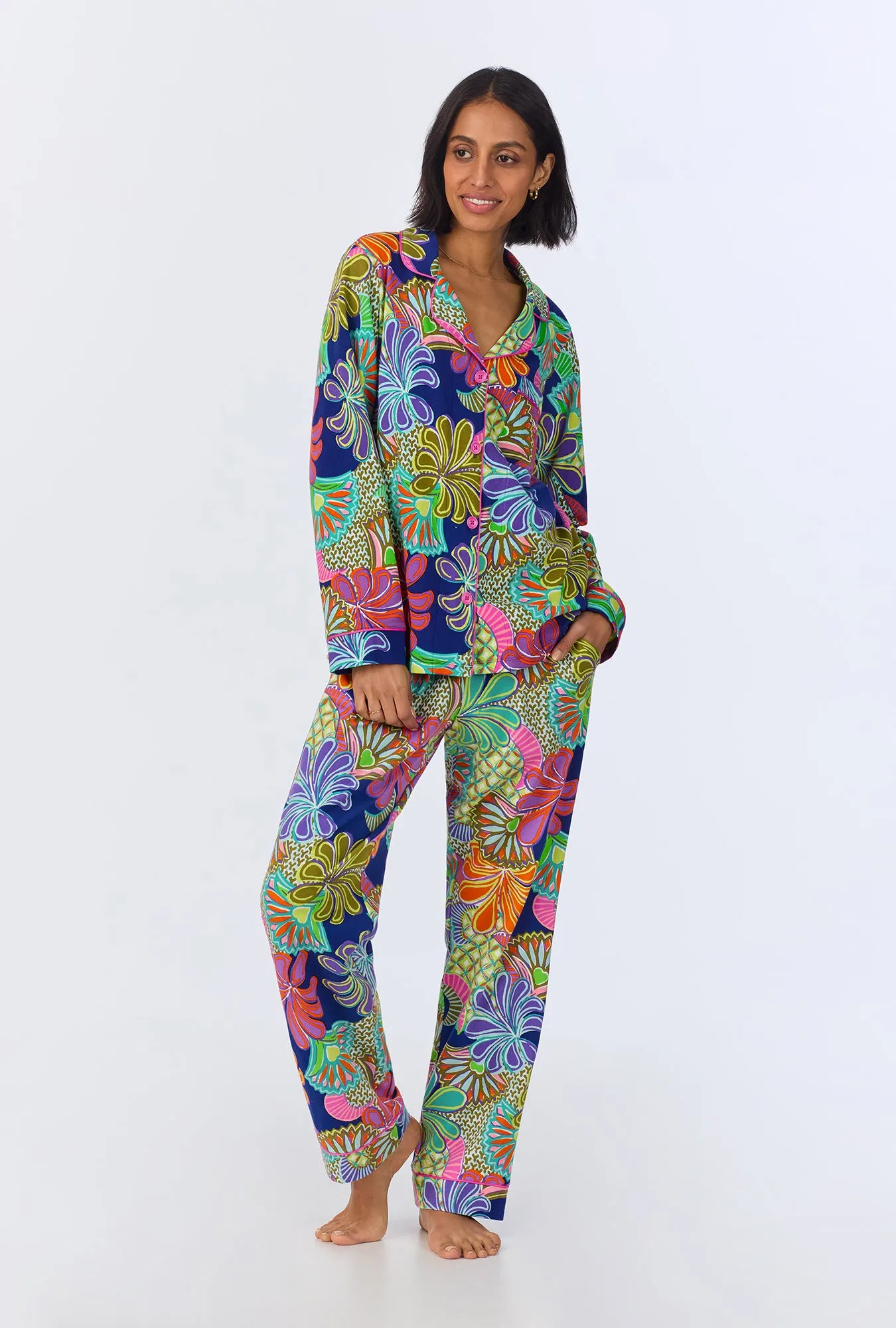 BedHead x Trina Turk Zanzibar Long Sleeve Classic Stretch Jersey PJ Set sold by BedHead