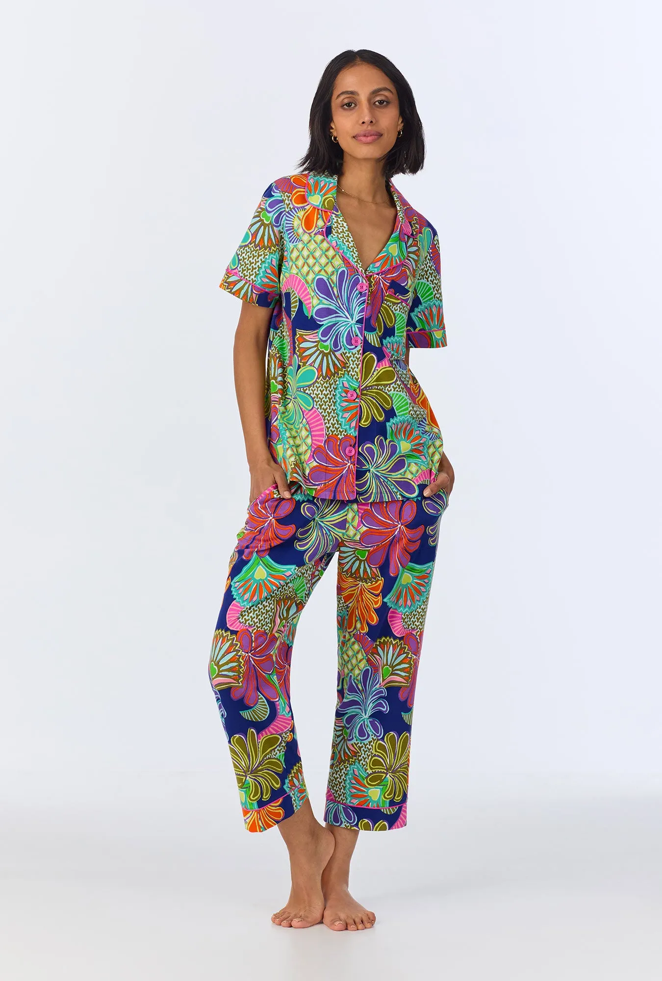 BedHead x Trina Turk Zanzibar Short Sleeve Classic Cropped Stretch Jersey PJ Set sold by BedHead product image thumbnail 2