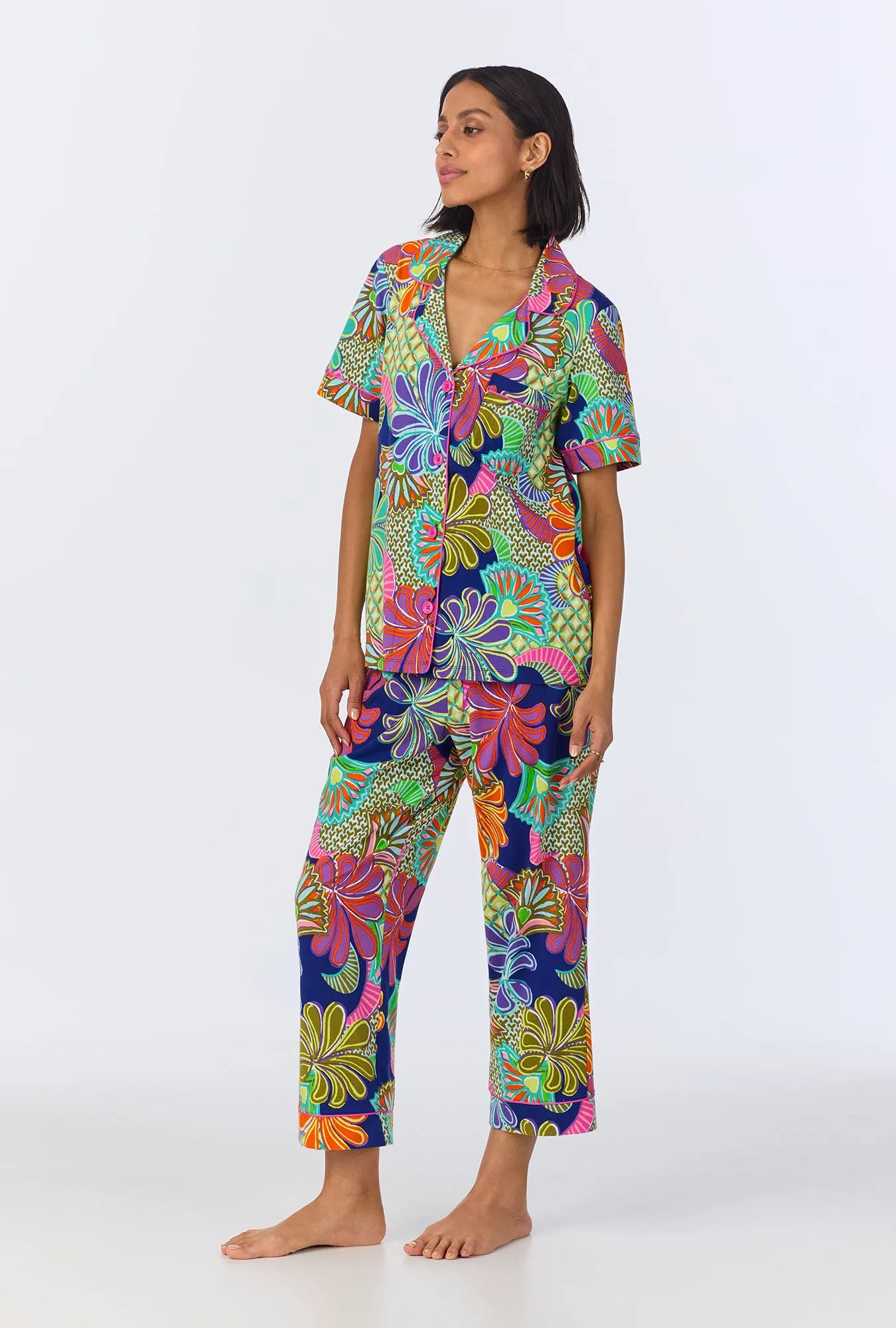 BedHead x Trina Turk Zanzibar Short Sleeve Classic Cropped Stretch Jersey PJ Set sold by BedHead product image thumbnail 3