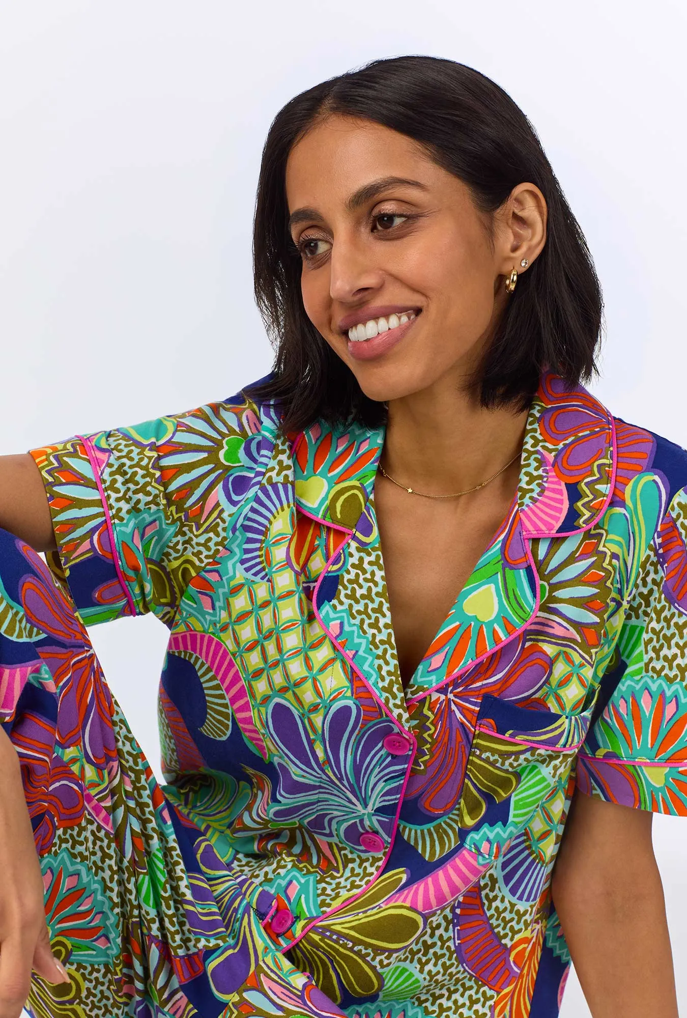 BedHead x Trina Turk Zanzibar Short Sleeve Classic Cropped Stretch Jersey PJ Set sold by BedHead product image thumbnail 5