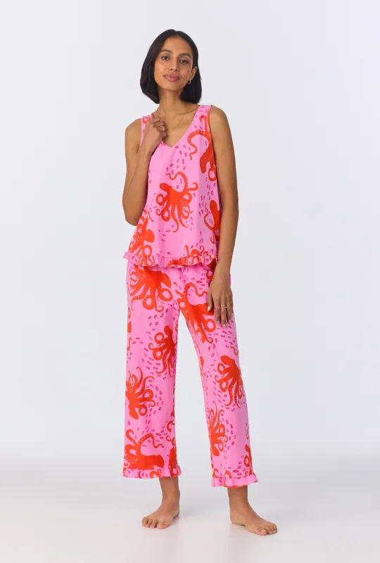 Sea Dreamers Ruffle Tank Stretch Cropped PJ Set sold by BedHead