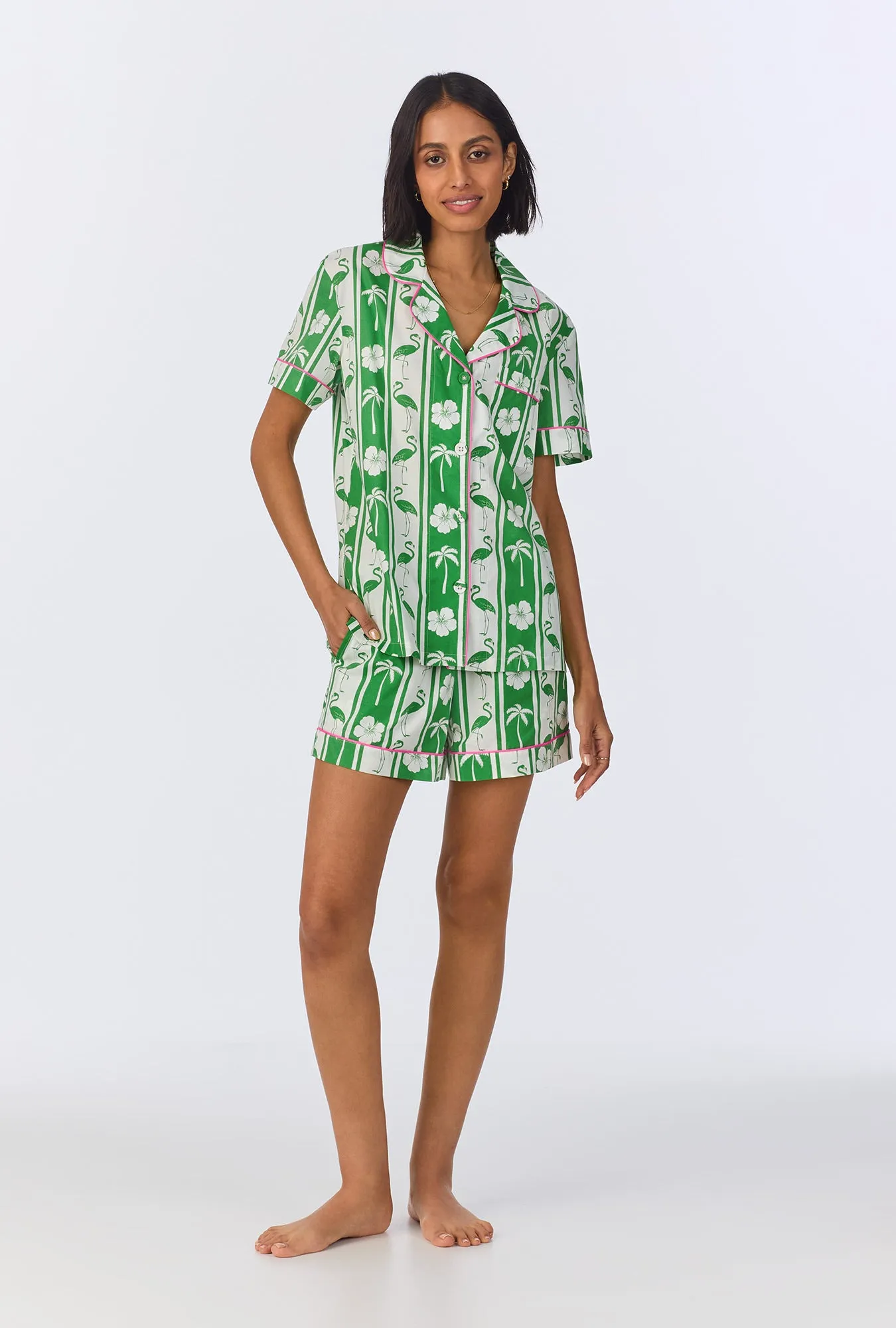Aloha Stripe Short Sleeve Classic Woven Cotton Poplin Shorty PJ Set sold by BedHead