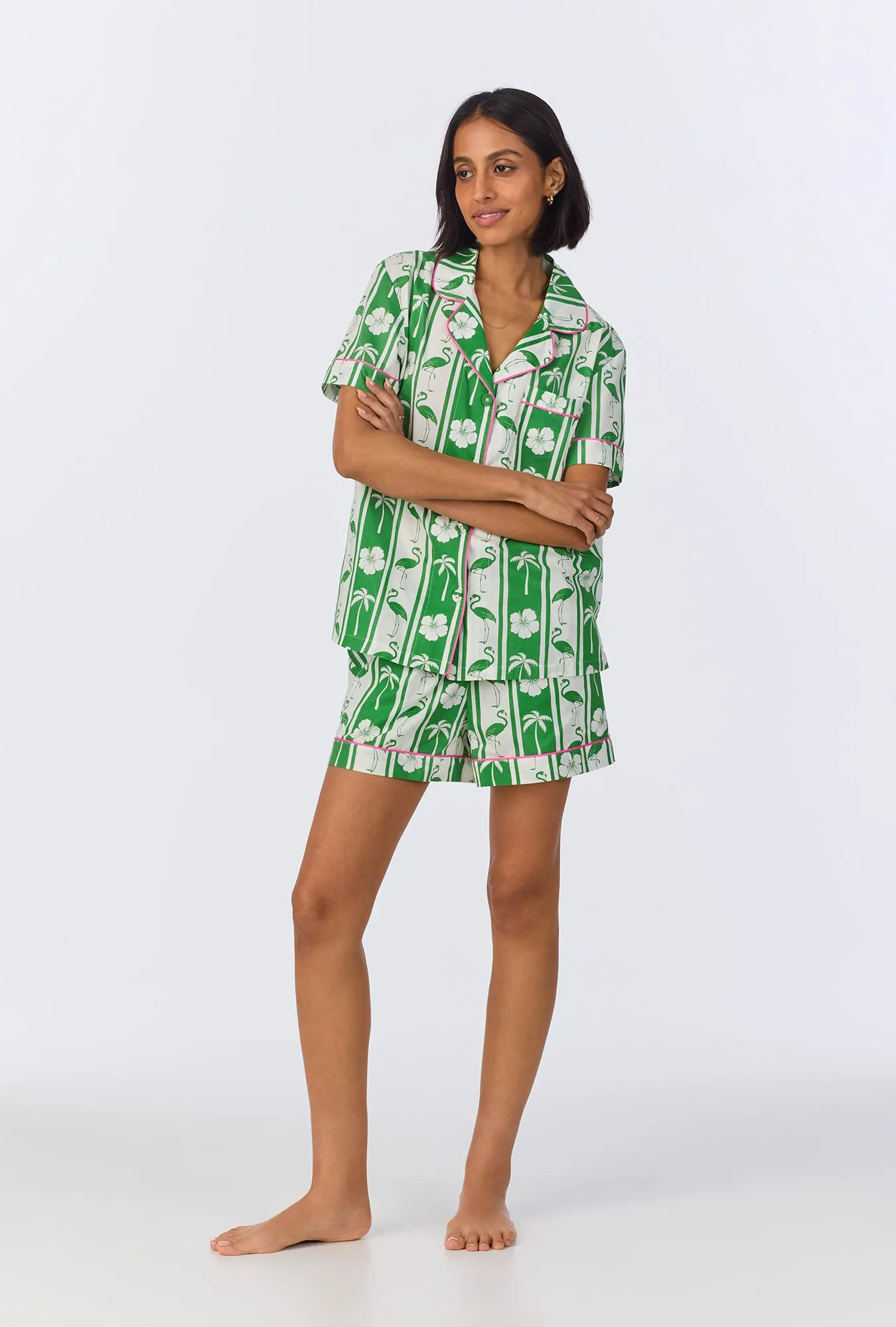Aloha Stripe Short Sleeve Classic Woven Cotton Poplin Shorty PJ Set sold by BedHead product image thumbnail 2