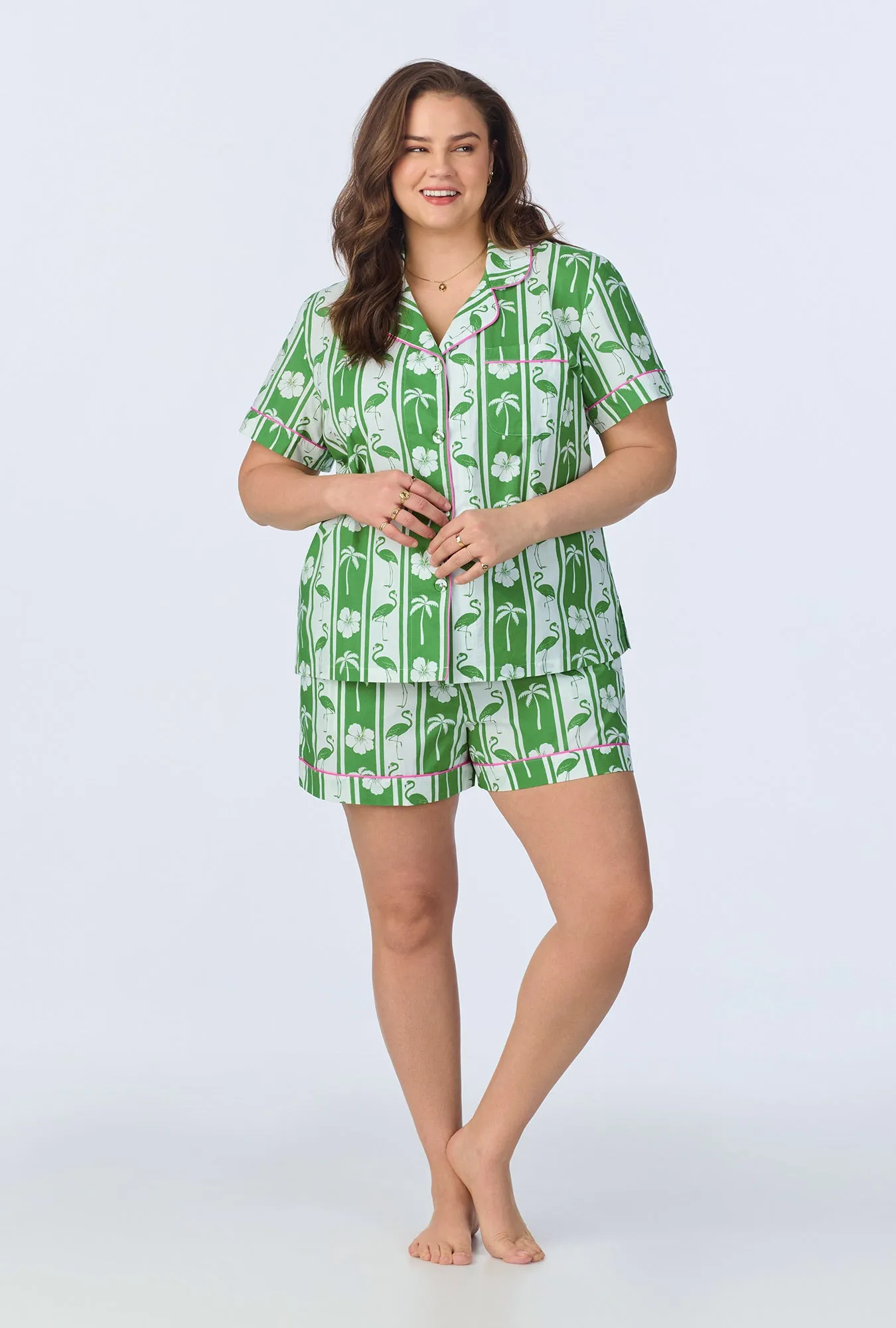 Aloha Stripe Short Sleeve Classic Woven Cotton Poplin Shorty PJ Set sold by BedHead product image thumbnail 4