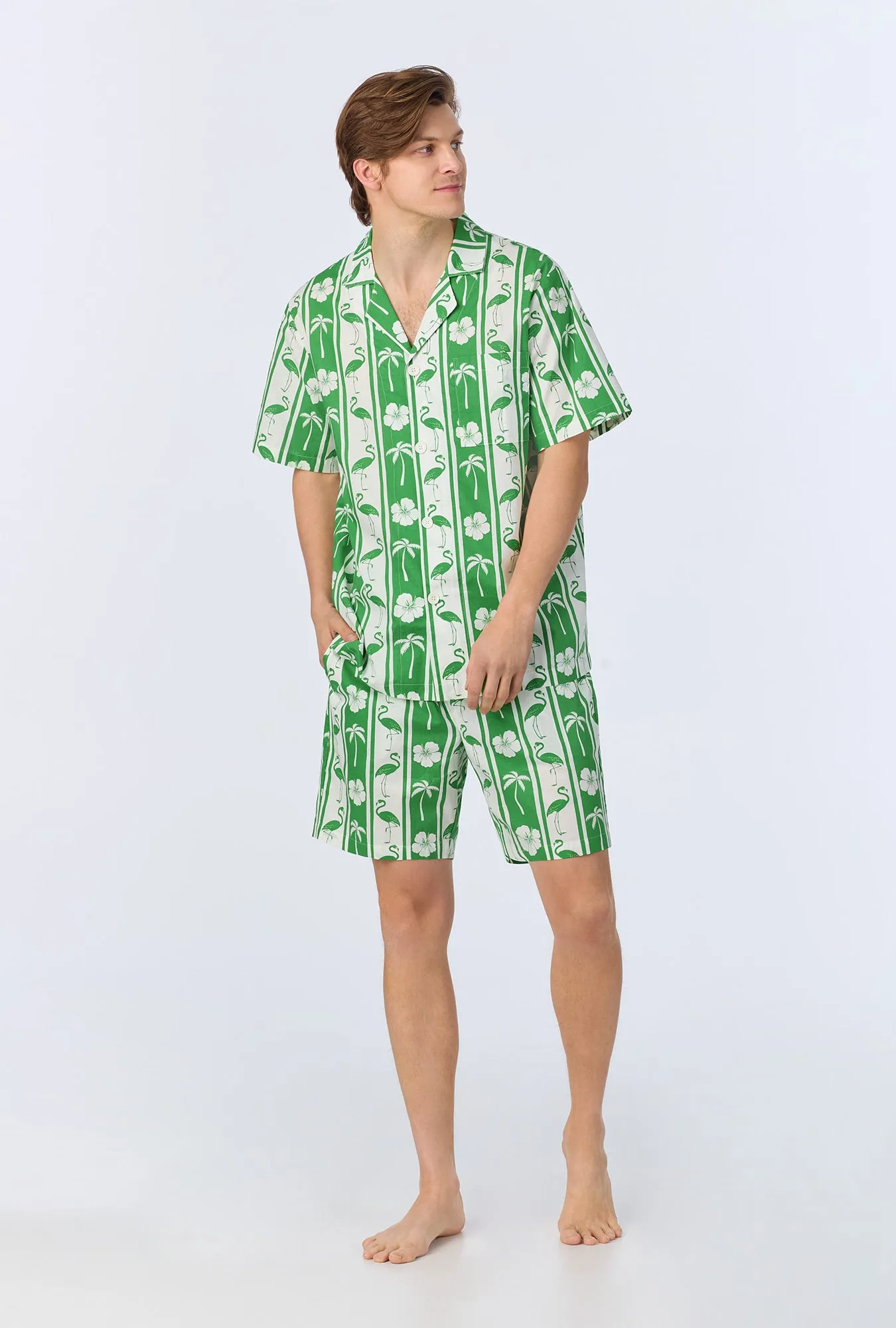 Aloha Stripe Men's Short Sleeve Notch Woven Cotton Poplin Boxer PJ Set sold by BedHead product image thumbnail 3